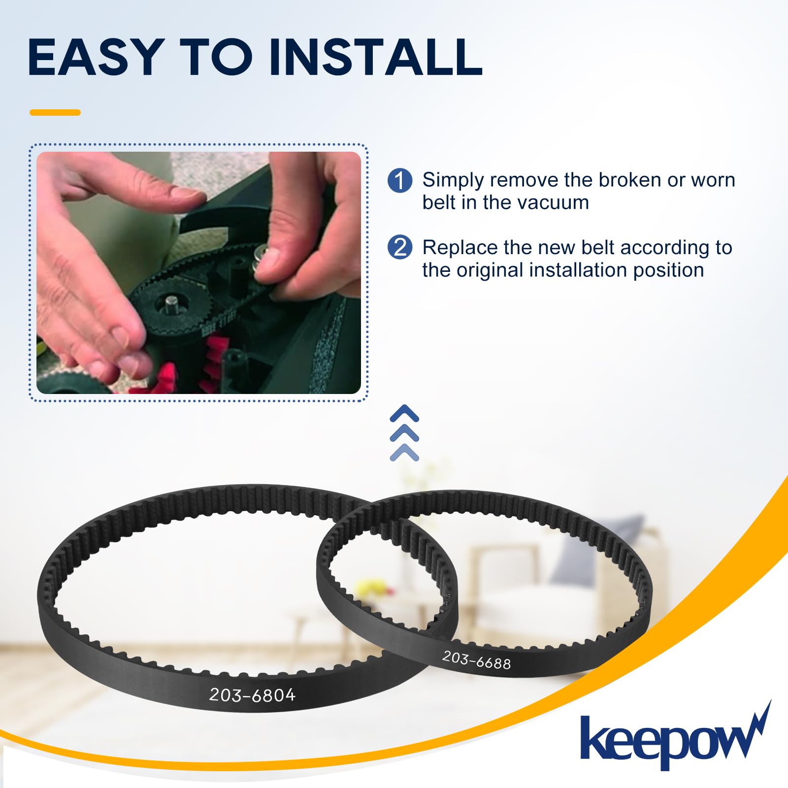 KEEPOW Vacuum Belt Compatible with Bissell ProHeat 2X Upright and Lift-Off Deep Cleaner 1383, 3930, 8930, 9200, 9300, 9400, 73H5, 30K7, 94Y2, 66E12, 66Q4 Series, Part #2036804 & 2036688, 2 Pack 5