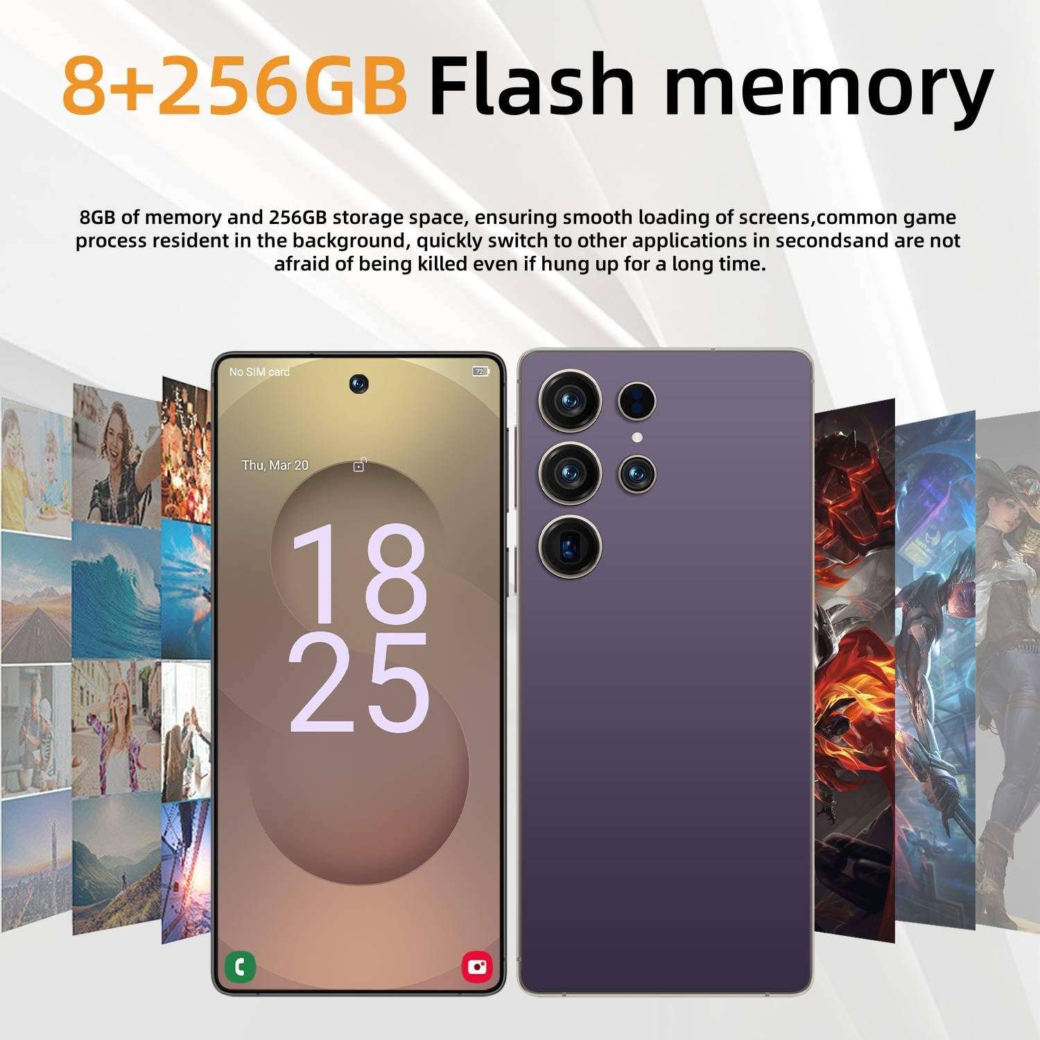 ExAchat I25U 5G Unlocked Phones,Android 15.0 Smartphone,6.9" HD,8000mAh Battery,8GB+256GB,72+108MP Camera,Built-in Stylus Pen,5G Dual SIM Cards/Face Unlock/Fingerprint Unlock/GPS. (Black) 4