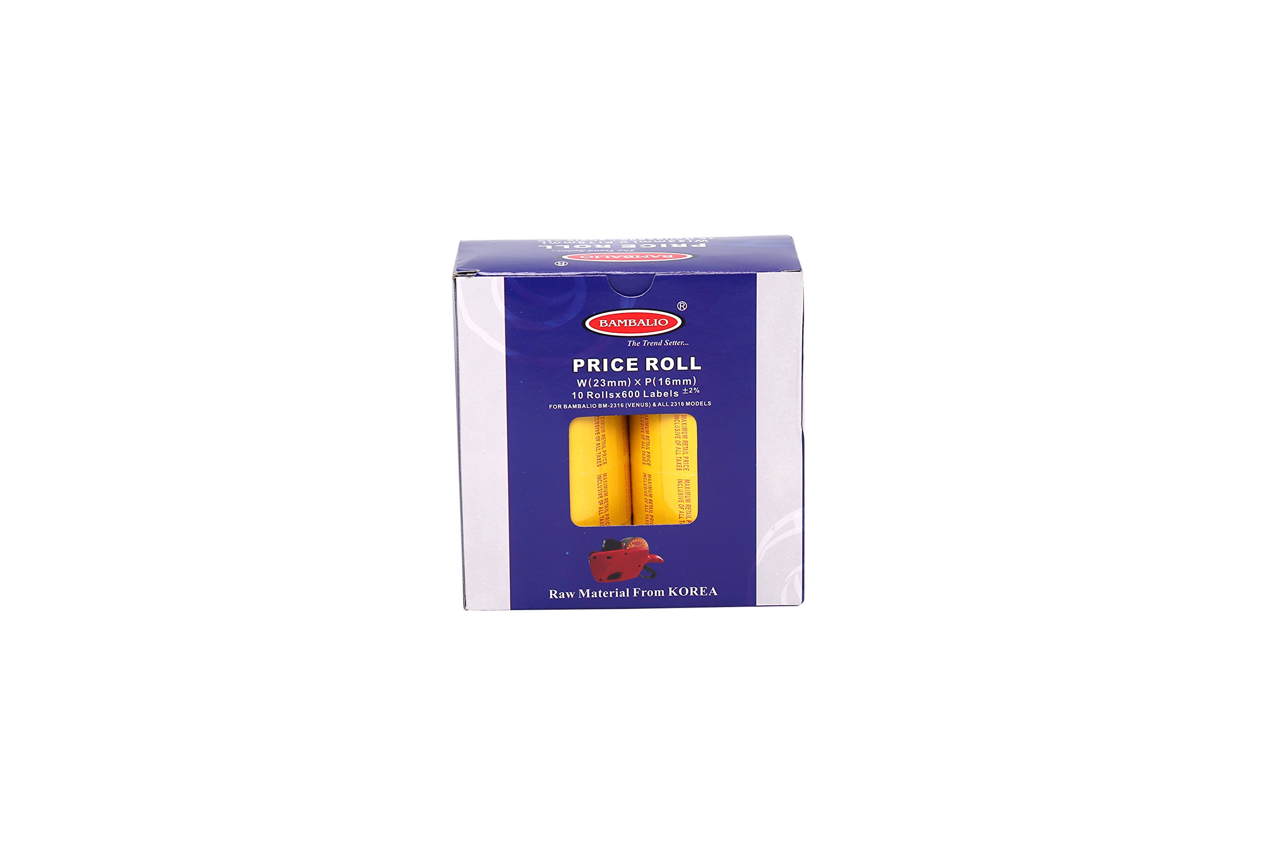 Bambalio 2316 2 Line Yellow Colour with MRP Print Label Rolls 10 Rolls x 600 Labels (Box Pack) Compatible with 2316 Labeling Machine Models of All Brands 1