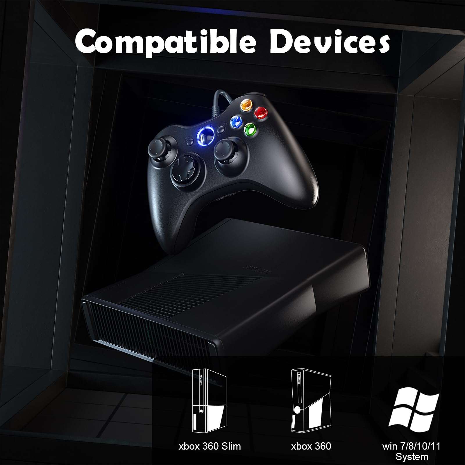 LENISUOLE Wired PC Controller for Xbox 360, Wired Controller Compatible with Microsoft Xbox 360 & Slim/PC Windows 10/8/7, with Upgraded Joystick, Double Shock | Enhanced 3