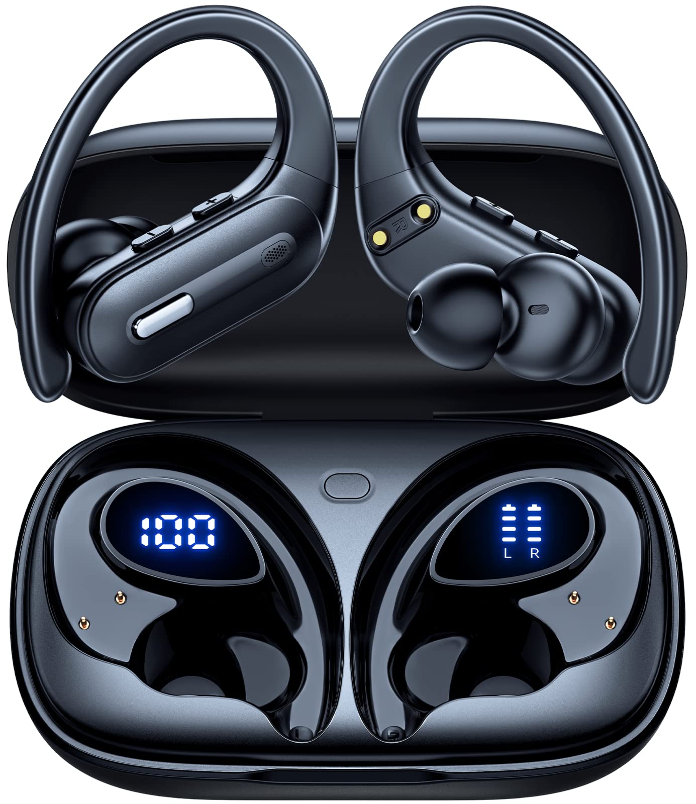 OFNEX Active Noise Cancelling Wireless Earbuds Bluetooth Headphones 90 Hrs Playtime Ear Buds with Power Display Transparency Over-Ear Earphones with IPX7 Waterproof Stereo Headset for Android Phone