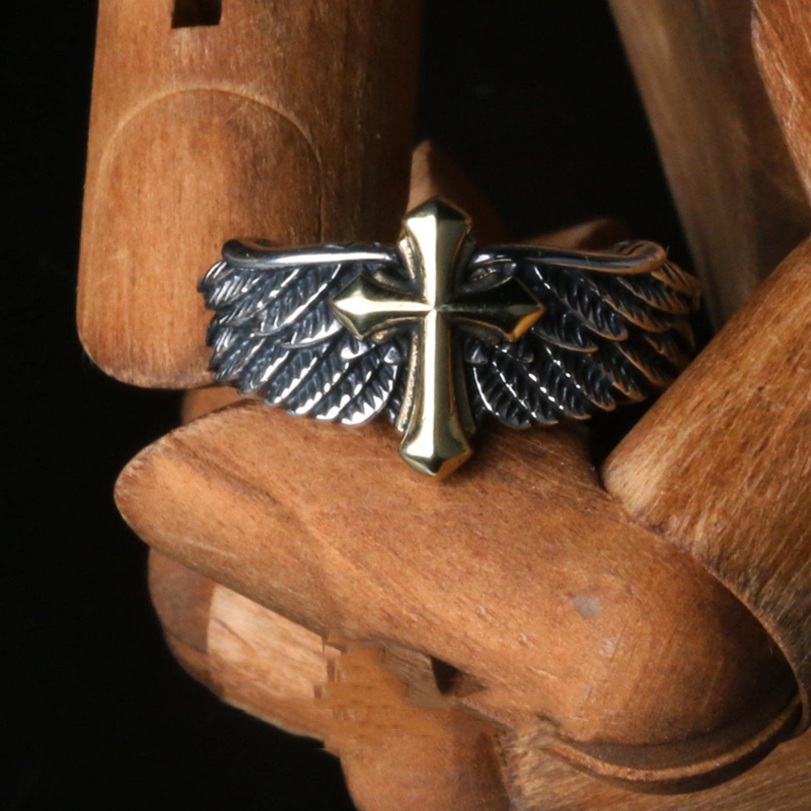 DELURA Sterling Silver Angel Cross Rings, Adjustable Rings for Men and Women 4