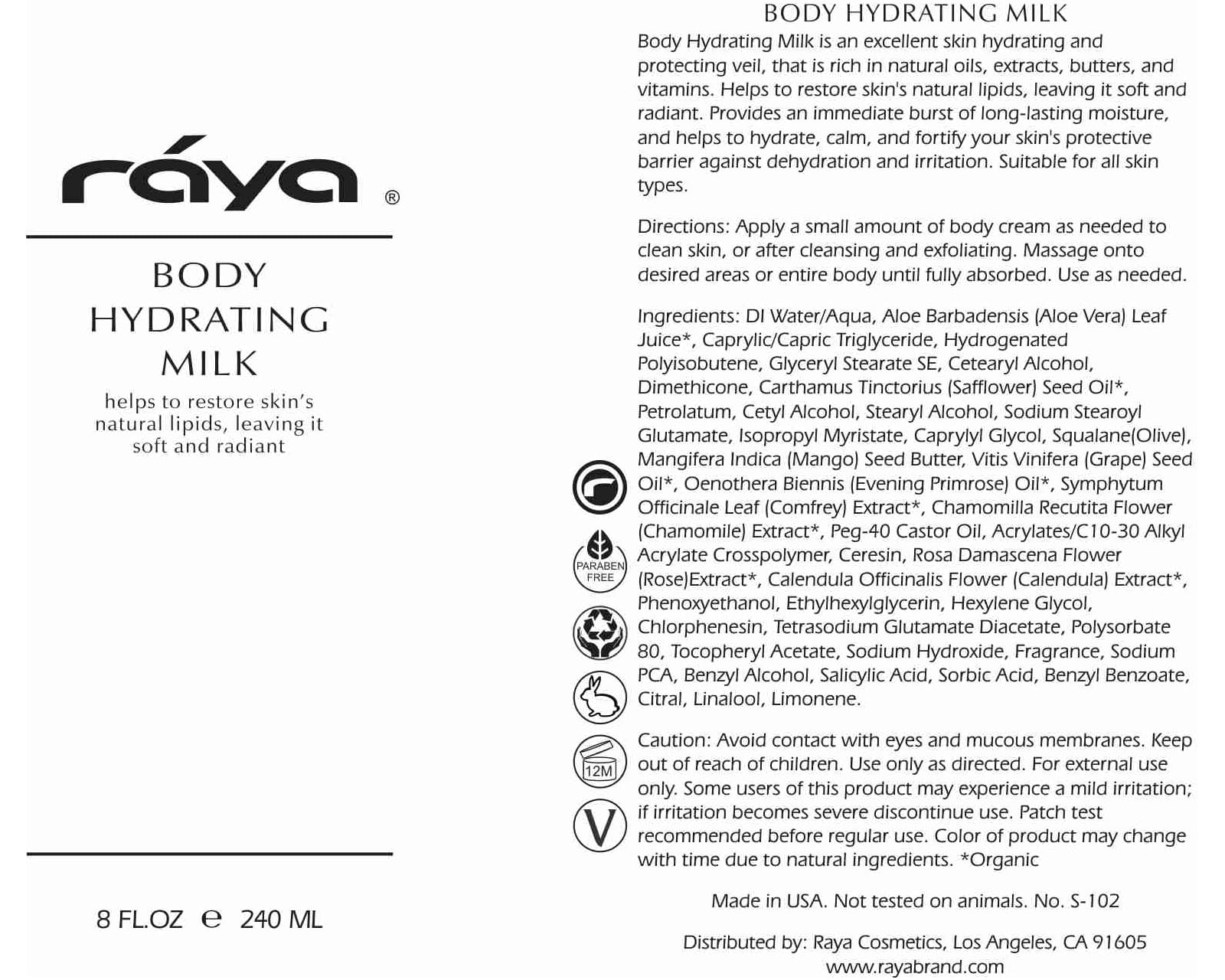 Raya Body Hydrating Milk 16 oz (S-102) | Hydrating, Moisturizing, and Restorative Body Lotion | Rich in Natural Oils, Butters, and Vitamins | Calms and Softens 6