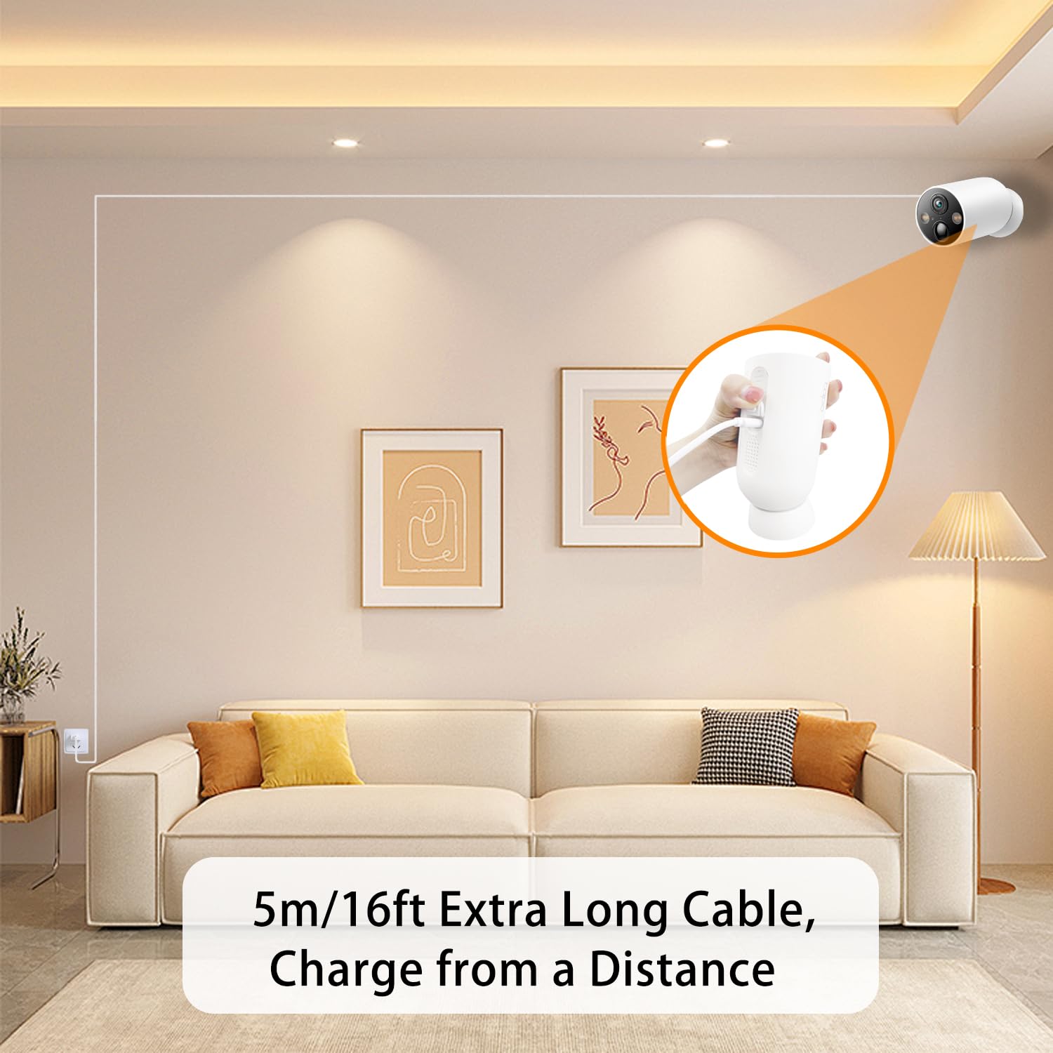 5m/16ft for Tapo C420 Extension Cable,Outdoor Power Adapter for Tapo C425,90 Degree Micro to USB Power Cord,IP65 Waterproof Power Cable for Tapo C400,Wire Long Power Supply Cables Security,White 4