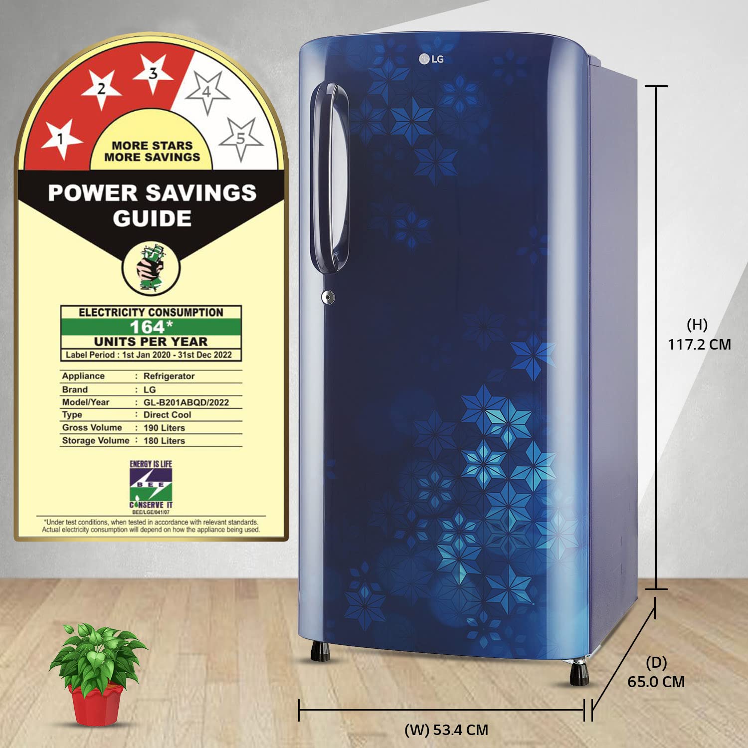 LG 190 L 3 Star Direct-Cool Single Door Refrigerator (GL-B201ABQD, Blue Quartz, Moist 'N' Fresh, 2022 Model) 4