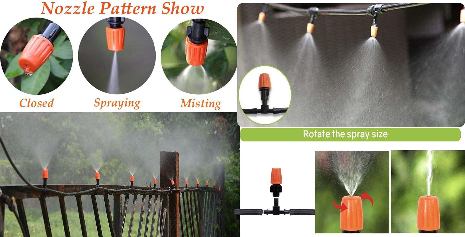 DIY Crafts 25 Pcs Only Orange Mist Nozzle For Fan Micro System, Plastic Misting Spray Nozzle Mist Fan Mist Kit Set Garden Flower Sprayer Cooling Watering Lawn (25 Pcs, Only Orange Mist Nozzle+T/Tee) 6