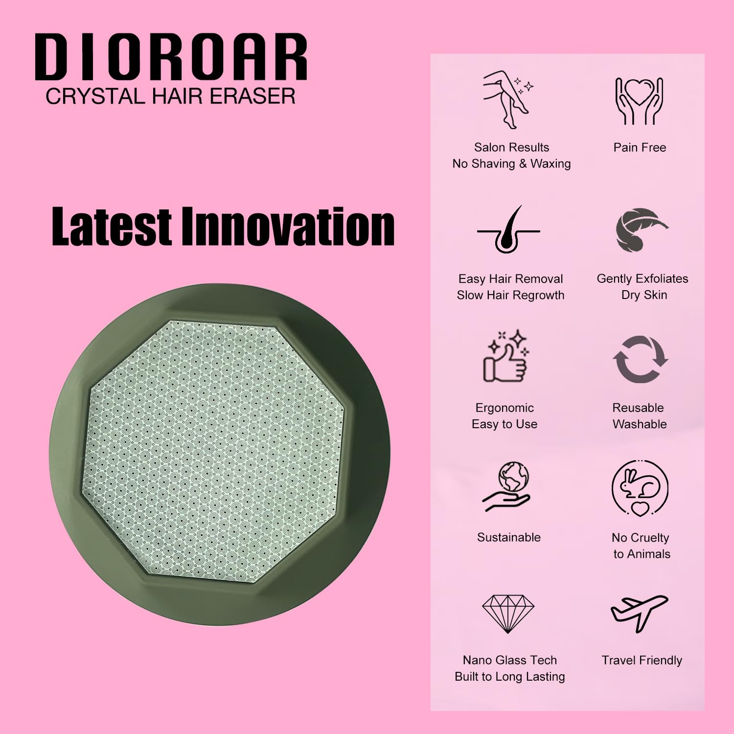 DIOROAR Crystal Hair Eraser for Women,Upgraded Painless Crystal Hair Remover Diamond,Effective Nano Glass Hair Removal Stone Exfoliation without Shaver,Natural Epilator for Silky Skin(Olive Green) 3