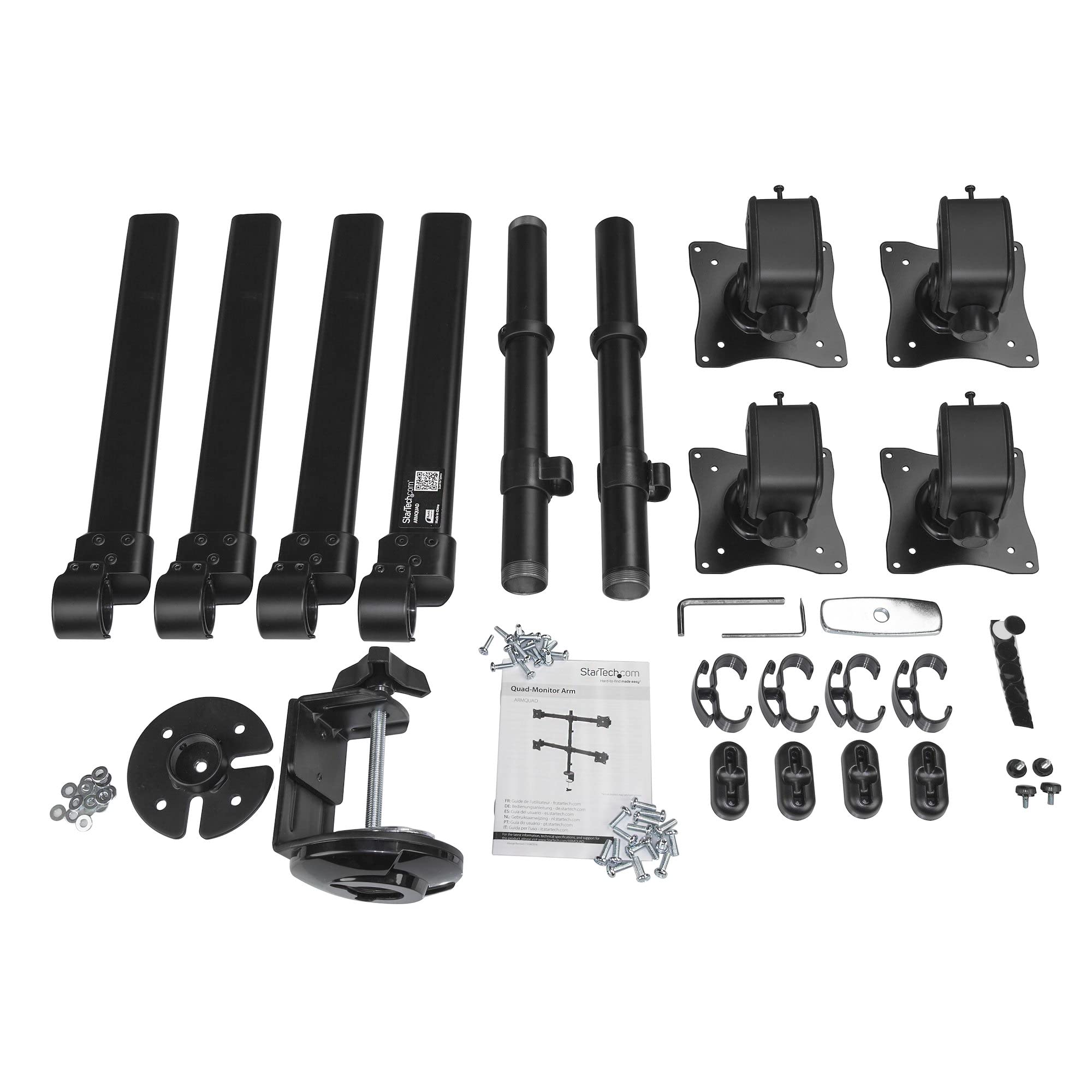 StarTech.com Desk Mount Quad Monitor Arm - Ergonomic VESA 4 Monitor Mount 2x2 up to 27" - Articulating & Height Adjustable Pole Mount - Tilt/Swivel/Rotate LCD/LED Screen - Clamp/Grommet (ARMQUAD) 3