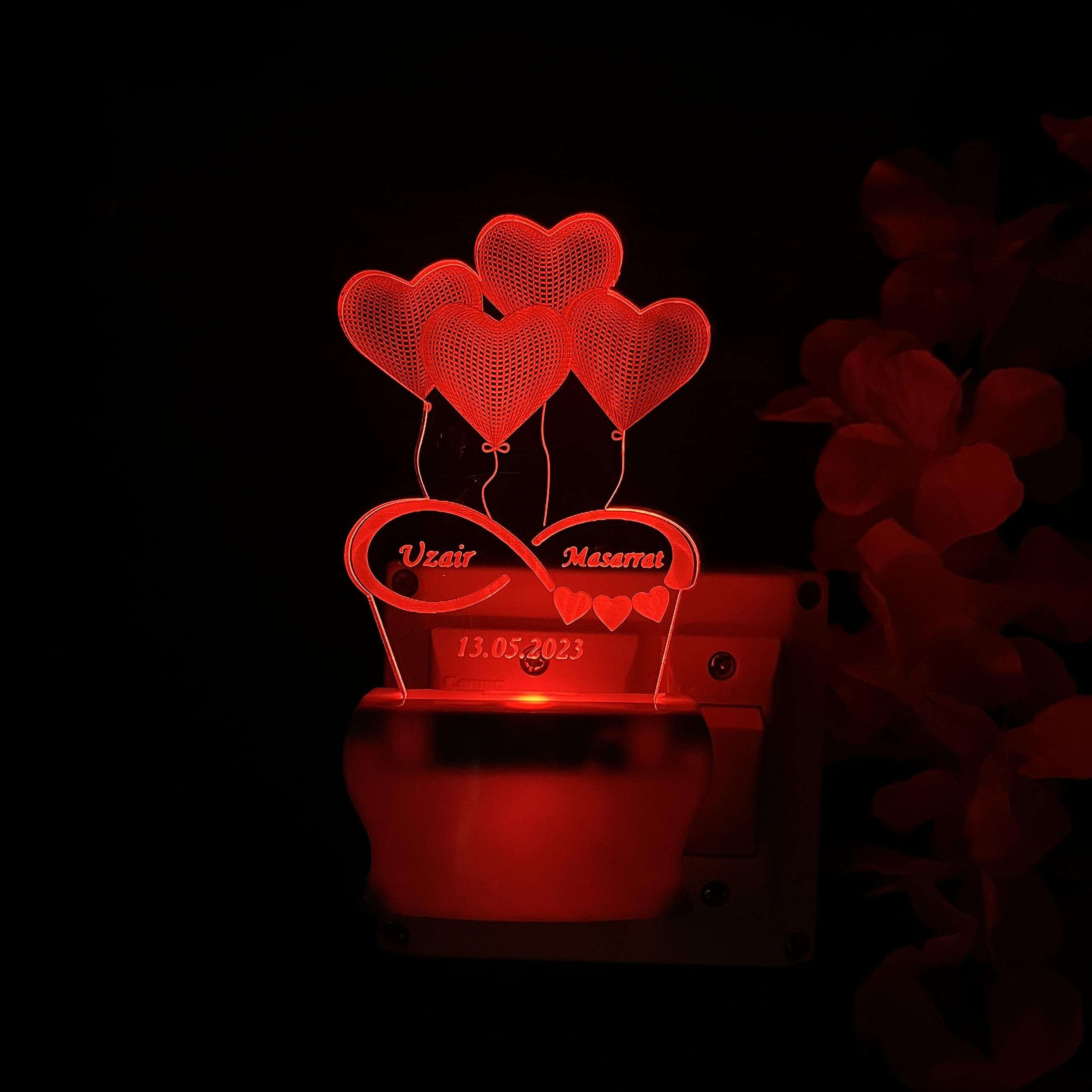 SHAYONA Personalised Couple Name and Date Colour Changing 3D Illusion acrelic LED Night Light Lamp Gift for Wife, for Girlfriend, Boyfriend, Valentine Day, Anniversary.[Multicolour] (Love Name) 3