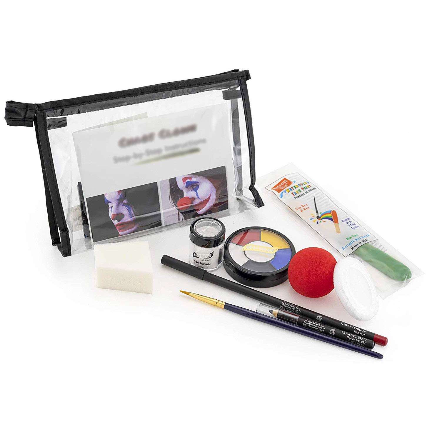 Graftobian Chaos Clown Makeup Kit - Complete 10 Piece Set for Joker Jester or Clown Halloween Costume - Full Color Instructions (Standard) 2