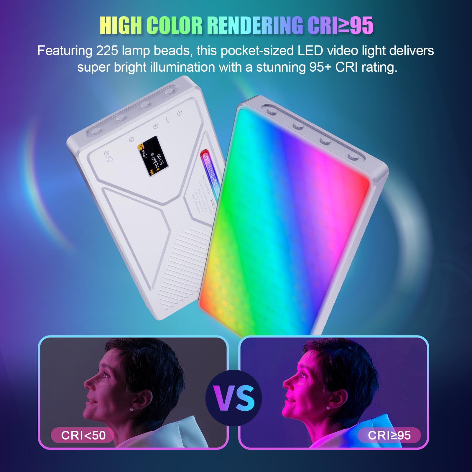 RGB Video Light, 10W Portable LED Photography Light with 2500K-9900K, UP to CRI 95 +, 24 Effects, with Cold Shoe Mount, 4000mAh Rechargeable Battery, for DSLR Camera 3