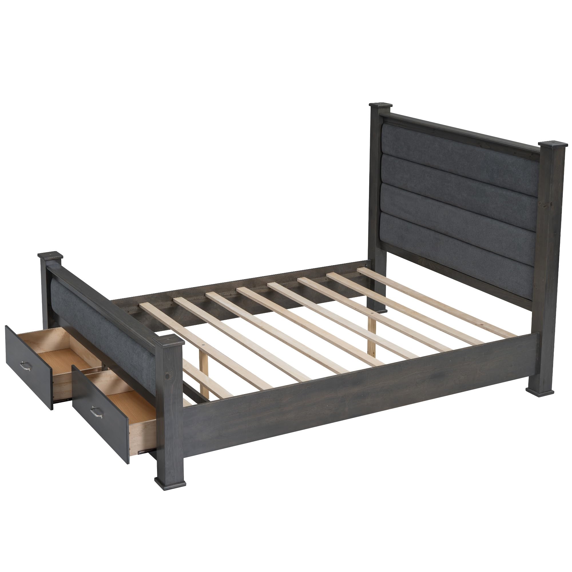 Ball & Cast Queen Size Platform Bed with Upholstered Headboard & Footboard,Solid Wood Frame with 2 Storage Drawers,No Box Spring Needed,Modern Bedroom Furniture,Antique Gray 6