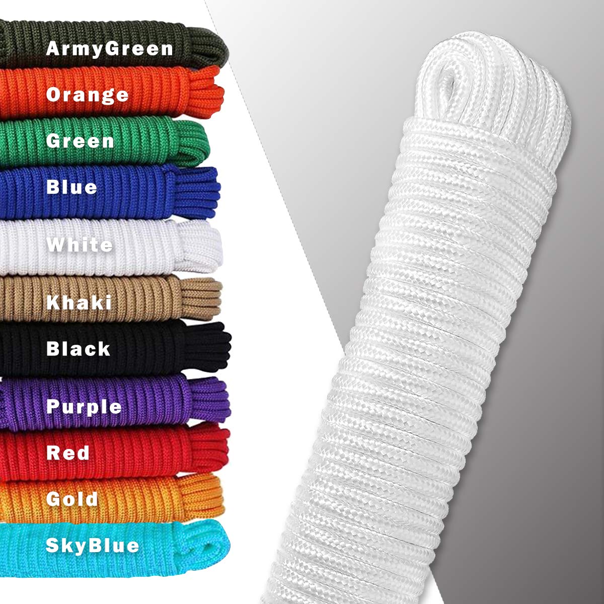 SMART&CASUAL 150 ft 1/5 inch (5mm) Nylon Poly Rope Flag Pole Polypropylene Clothes Line Camping Utility Good for Tie Pull Swing Climb Knot ((45.8M) 150ft, Sky Blue) 2