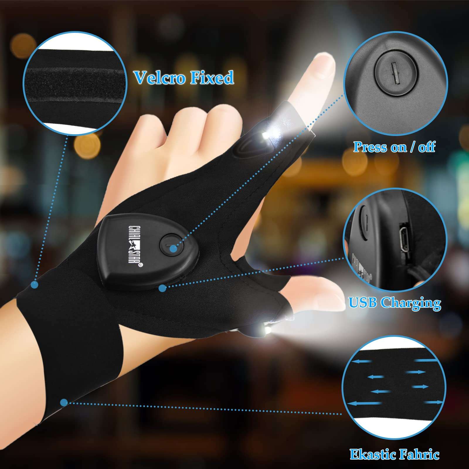 CHIALSTAR LED Flashlight Gloves, Flashlight Gloves Fishing Gifts for Men, Flashlight Gloves for Car Repairing Night Fishing Camping 3