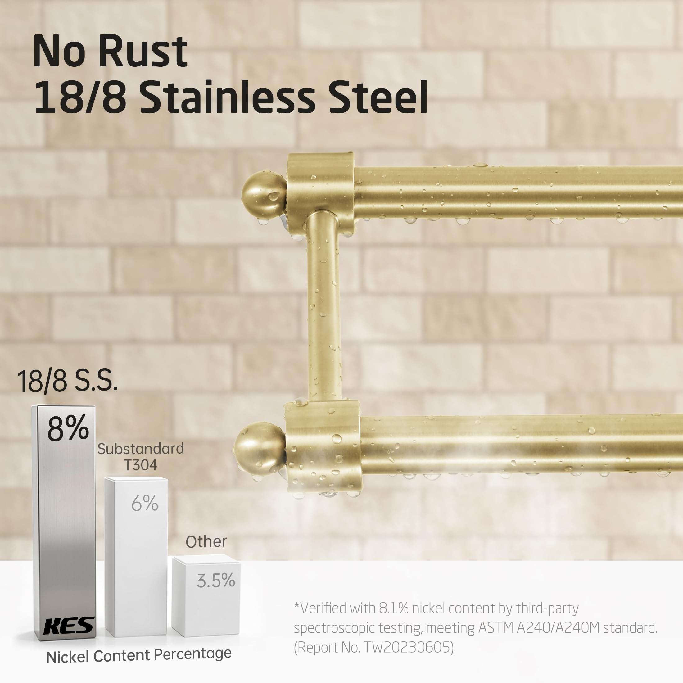 KES Gold Standing Towel Racks for Bathroom with 3X Thicker Weighted Natural Marble Base, 2-Tier Rustproof Free Standing Towel Rack Stand, 18/8 Stainless Steel, Antique Brushed Gold, BTH241-BZ 6