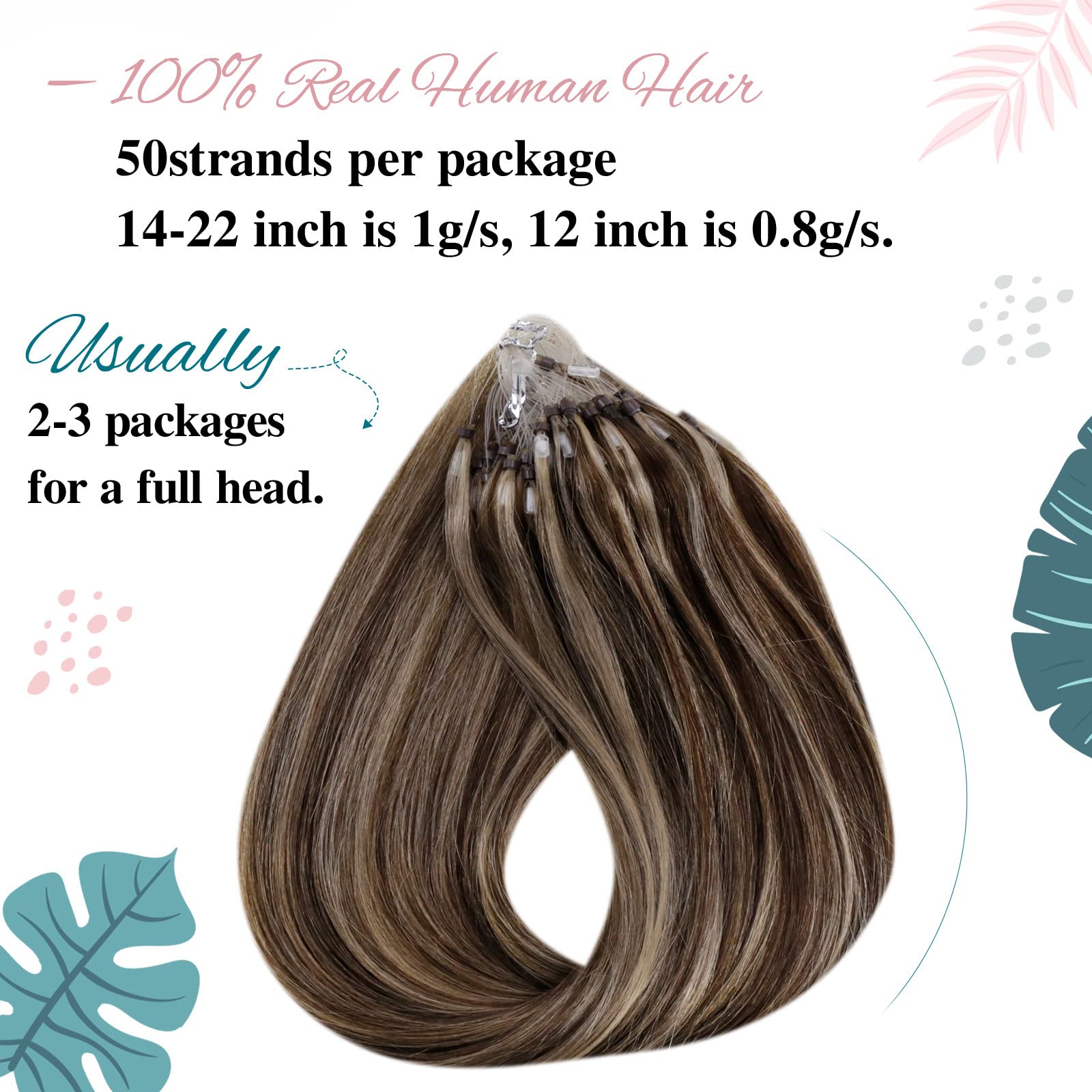 Hetto Micro Loop Hair Extensions Real Hair Blonde Highlight 20 Inch 50g 50s U Tip Hair Extensions Human Hair#4/27 Dark Brown Highlighted Blonde 50 Strands 50 Grams 3