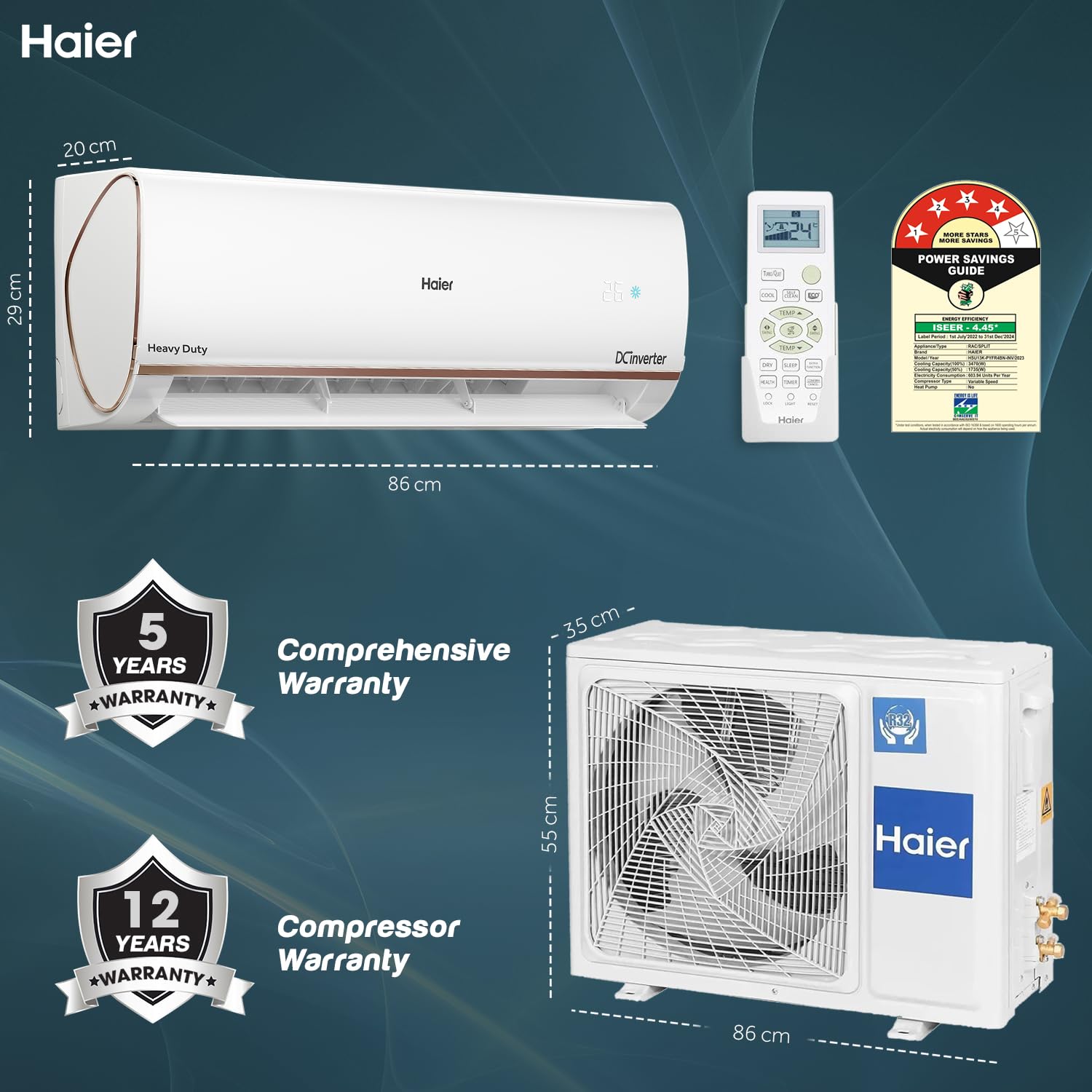Haier 1 Ton 4 Star Intelli Smart Split AC (Copper, 7 in 1 Convertible, Anti Bacterial Filter, Cools at 60°C Temp, 20 Mtrs Air Throw - HSU13K-PYFR4BN-INV,White,2024 Model) 3