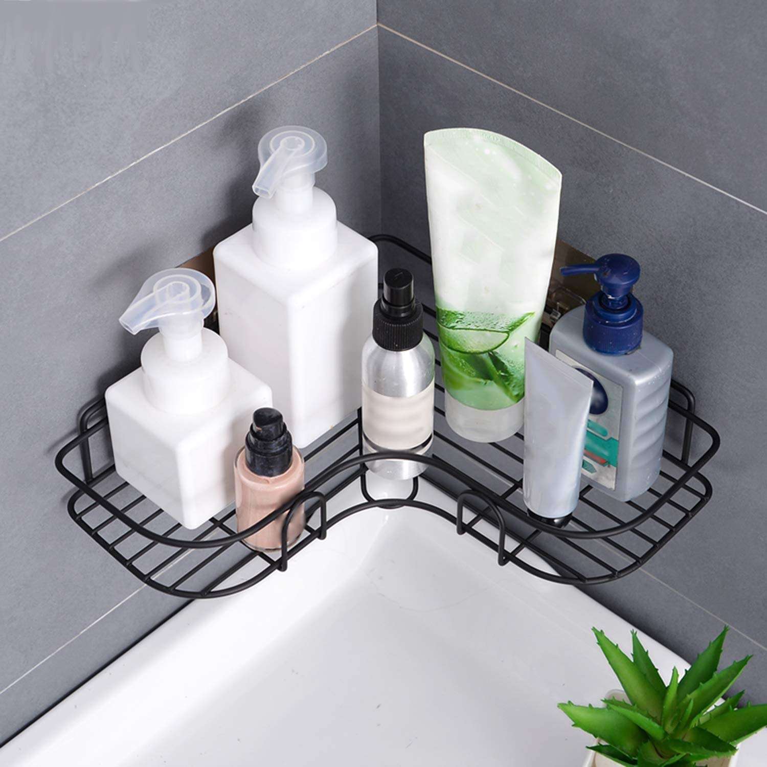SOPTOOL Self Adhesive Metal Multipurpose Kitchen Home Essentials Magic Sticker Series Multipurpose Bathroom Corner Shower, Hanging Shower Caddy Rack for Soap Shampoo Towel Kitchen Organizer 5