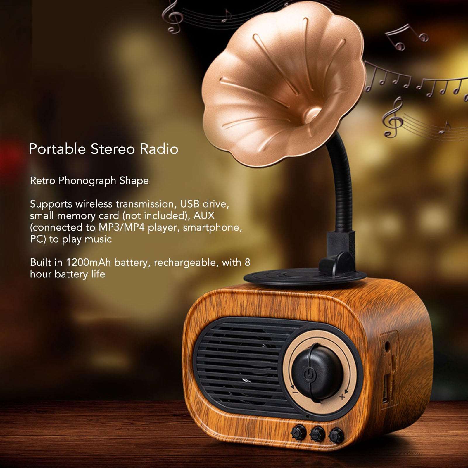 Retro Portable Stereo RadioSpeaker with Rechargeable Battery, Excellent Reception, Impressive Sound Quality for Music Experience 3