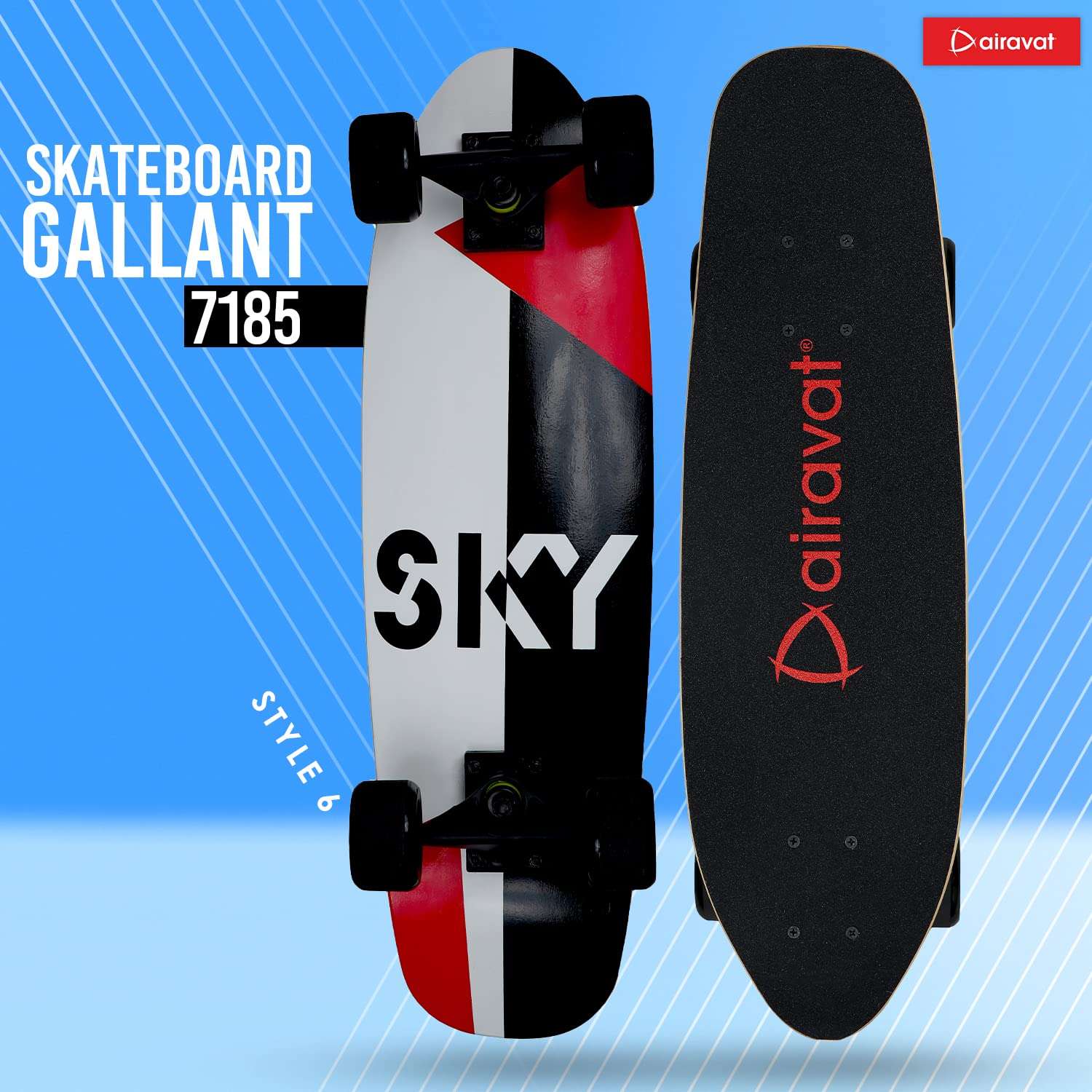 AIRAVAT Gallant Skateboard Multicolor Made of Premium Wood and Non-Slip PU Wheel with Weight Capacity Upto 100Kg 3