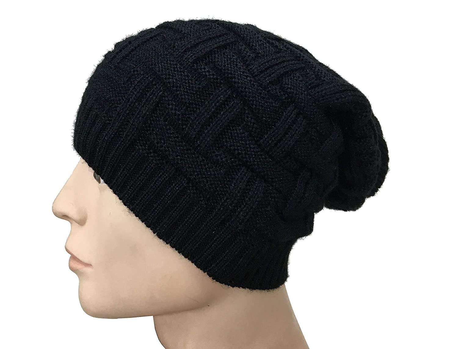 DIGITAL SHOPEE Unisex Textured Slouchy Beanie Cap Winter Woolen Cap Men/Women/Girls/Boys (Free Size)-Black-White 3