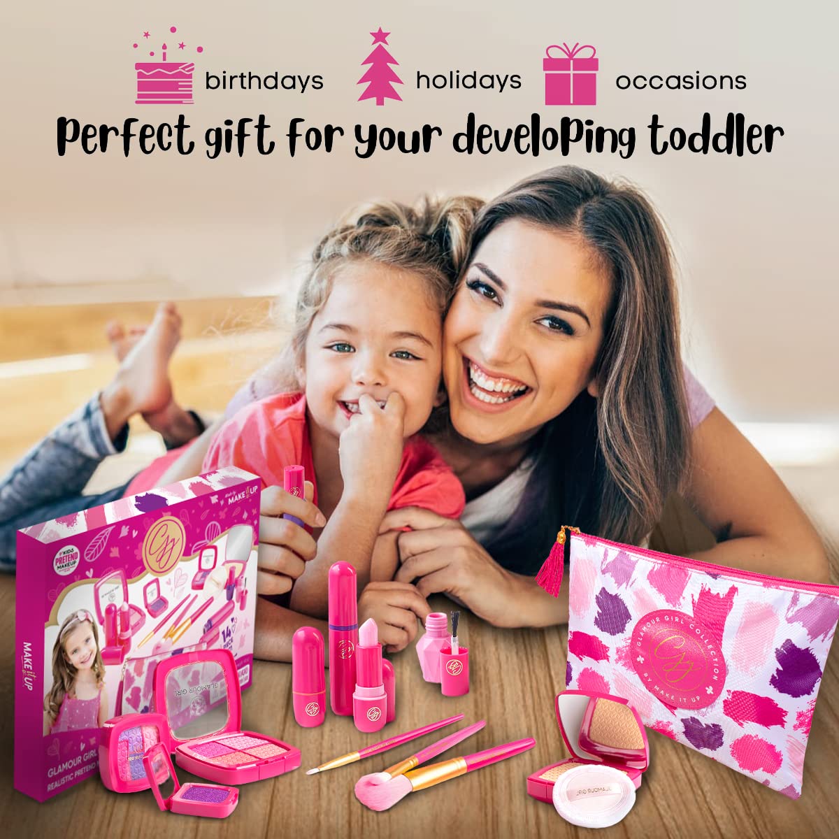 Pretend Play Kids Makeup Kit I Toddler Girl Toys Make Up Set with Cosmetic Bag I Toddler Makeup Kit for Toddler Vanity I Original Pretend Makeup Kit for Girls Gifts Play Makeup Kit for 2 Year Old & Up 3
