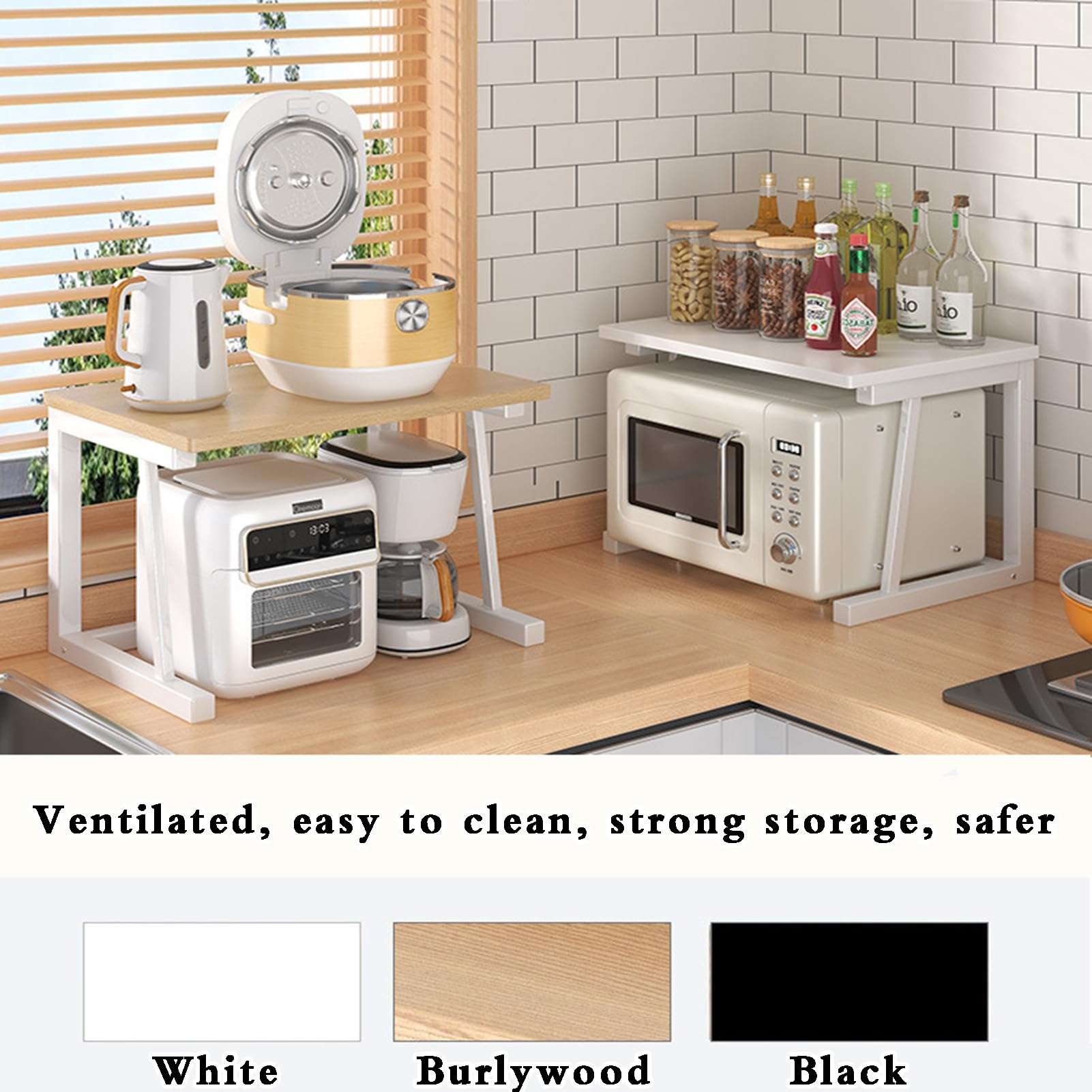 ZZNPS Microwave Stand Kitchen Bread Rack, Microwave Oven Stand, Kitchen Baker's Rack, Heavy Duty Organizer Rack, Utility Storage Shelf for Living Room, Garage, Home and Office(Black) 5