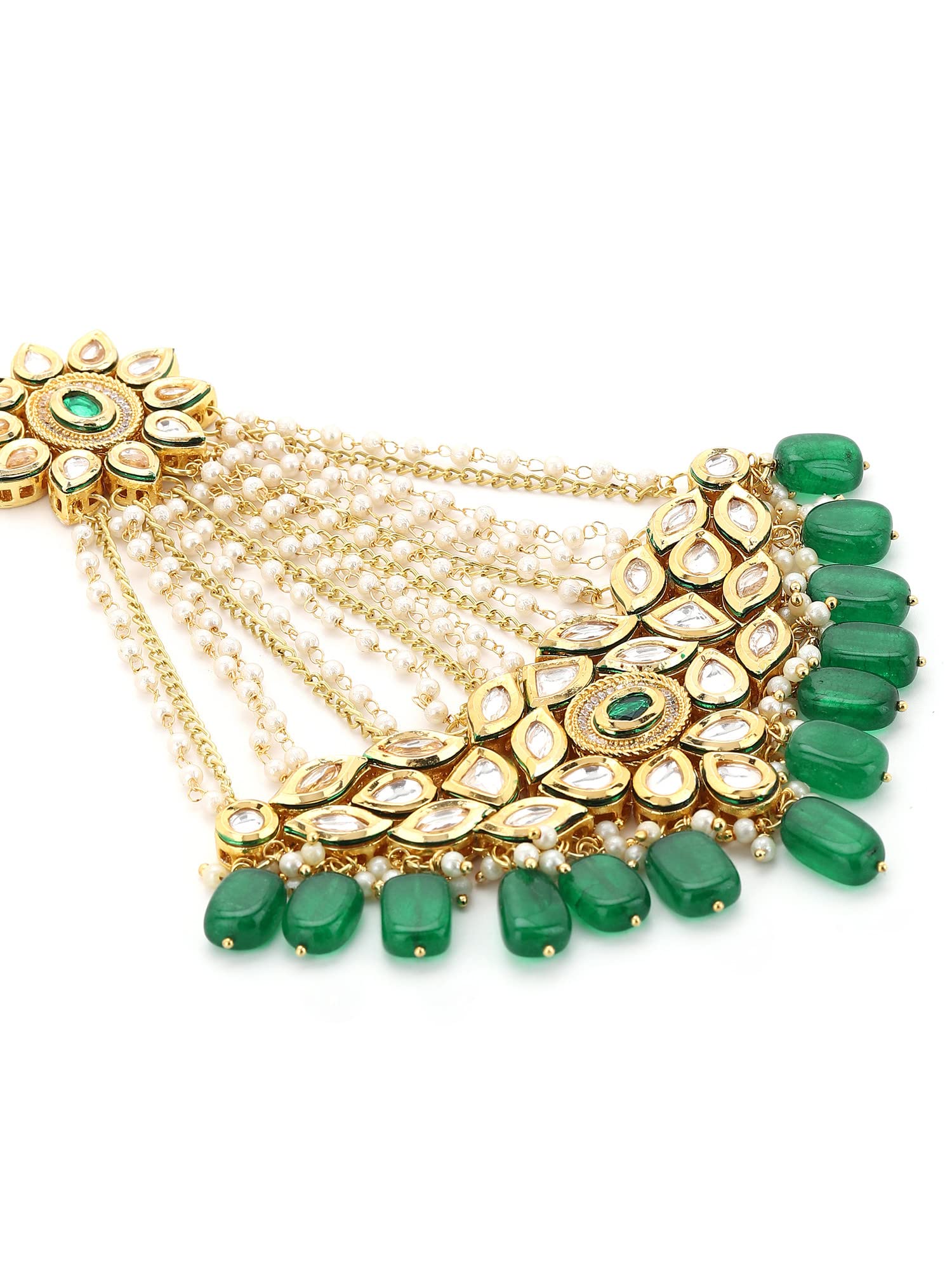 Ruby Raang Women's Mixed Metal Artificial Kundan Maang Tikkas - Traditional Jewellery Set for Women (Gold) 5