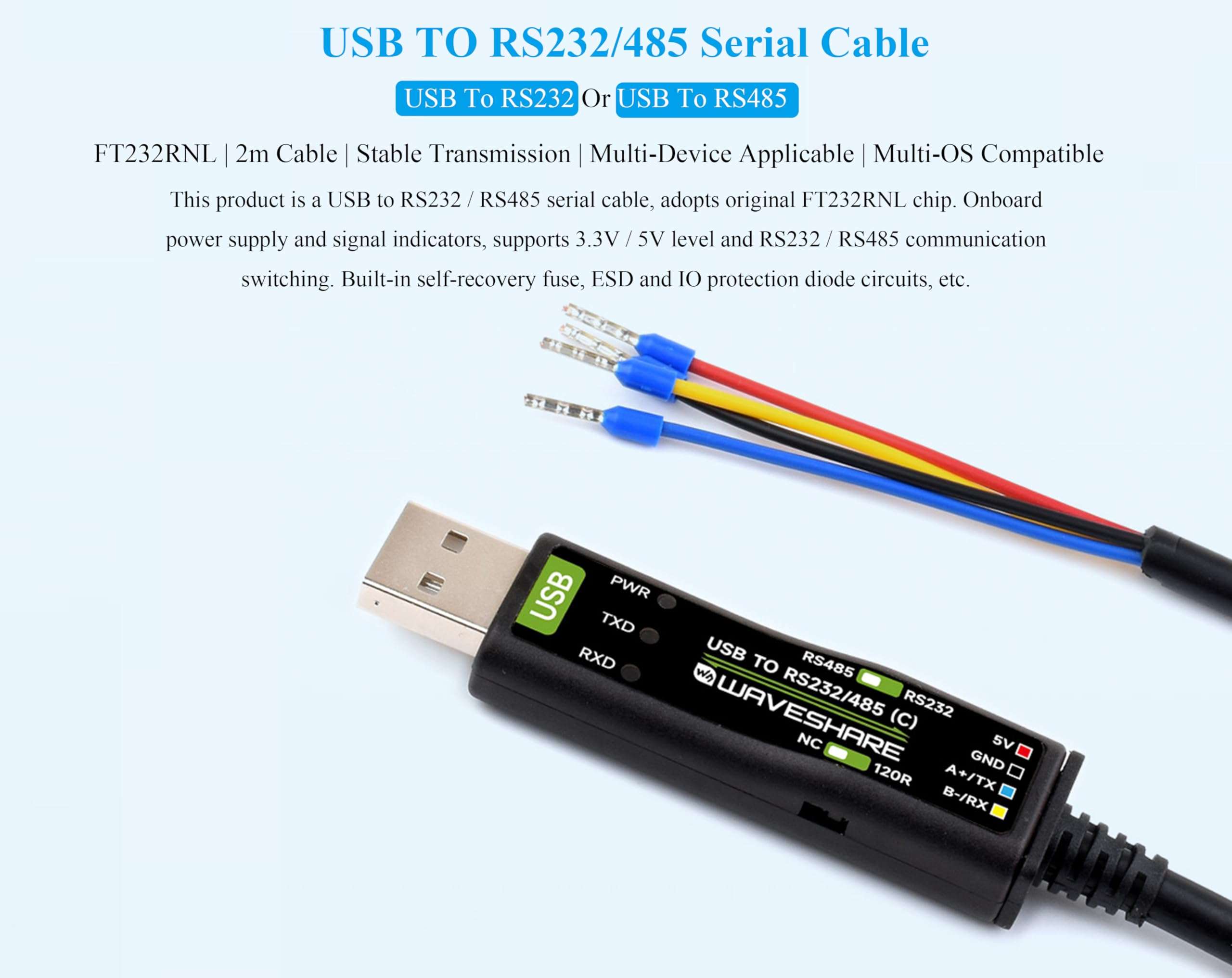 UeeKKoo USB to RS485 /RS232 Converter Board, Original FT232RNL Chip Stable Transmission, Onboard Power and Signal Indicators, Supports Mac Linux Android Win11/10/8.1/8/7,etc. 3