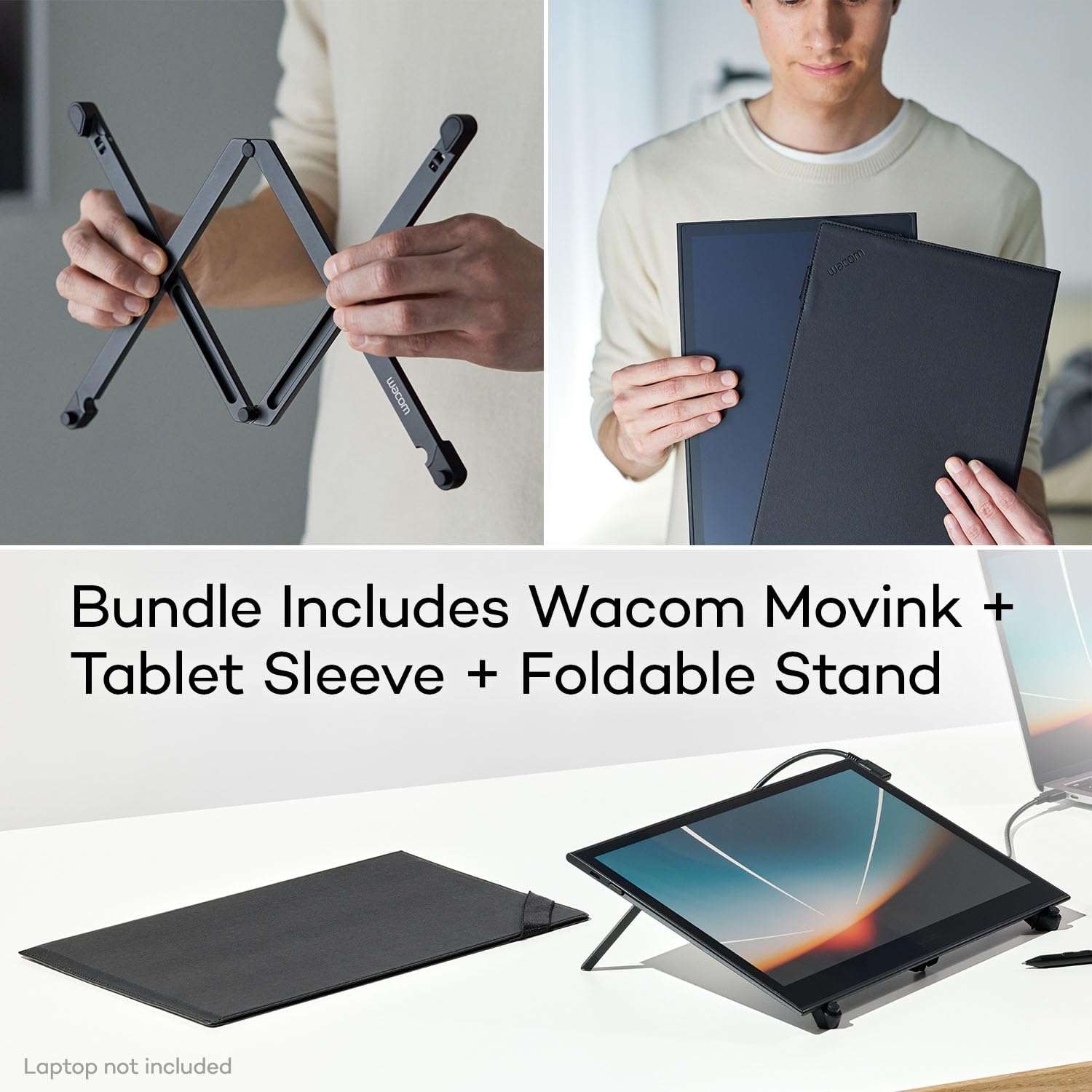 Wacom Movink Drawing Tablet with Screen - 13.3” OLED Touchscreen Display Graphic Art Tablet w/Pro Pen 3 - Professional Graphic Design & Student Animation Bundled with Sleeve & Stand 3