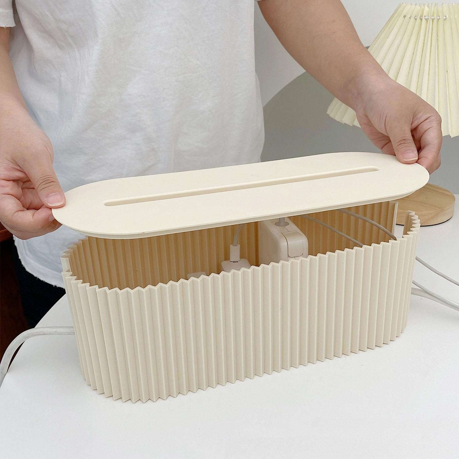 Cable Management Box, Cable Organizer for Cable and Cord Management TV Computer USB Hub System to Cover and Hide (White) 3