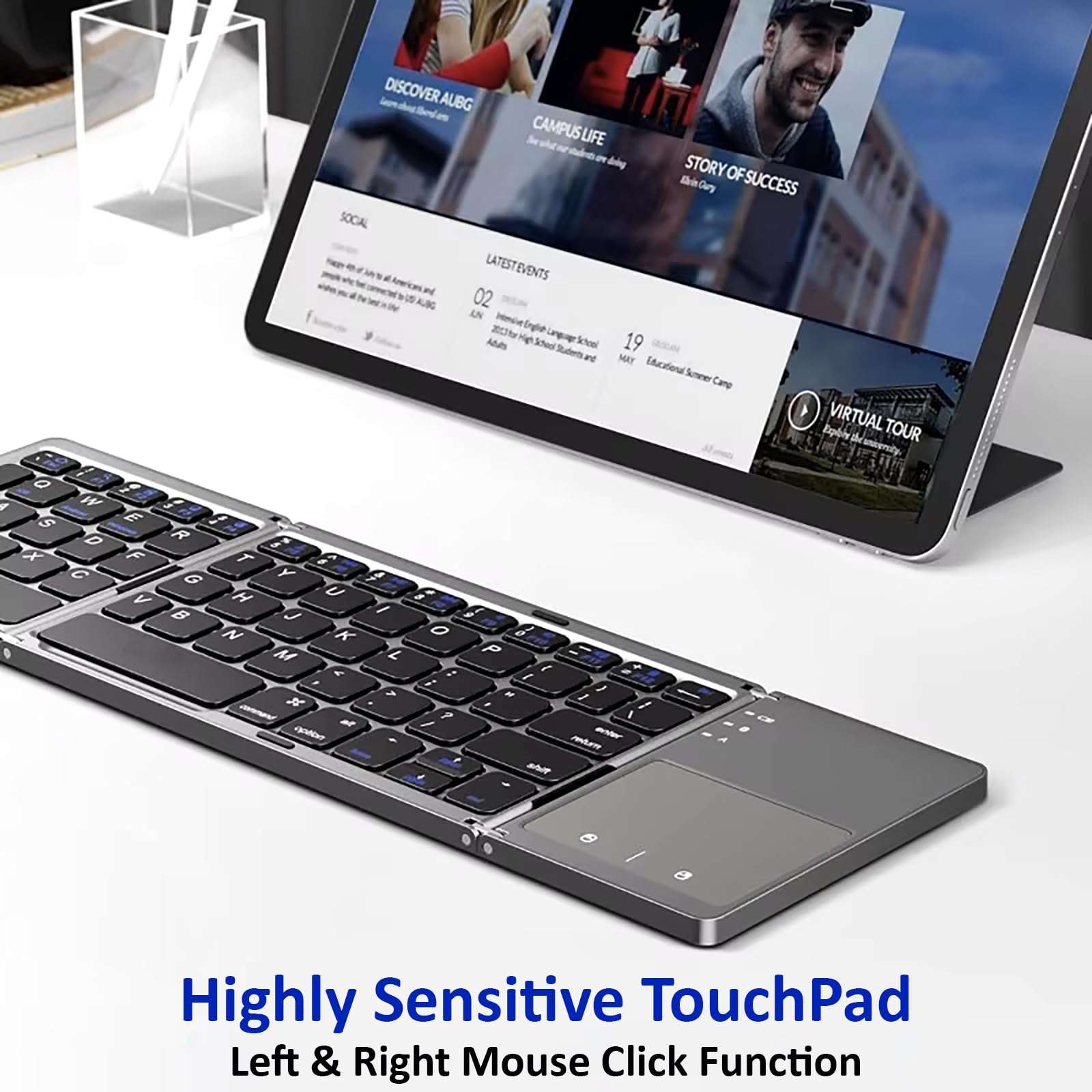 Tek Styz Slim Foldable Wireless Keyboard Compatible with Vivo iQOO 9 Pro TOUCHPAD Mouse is Universal Providing 48H Use, 560 Days Standby, Portable, Compact, Tri-Fold, Rechargeable! 5