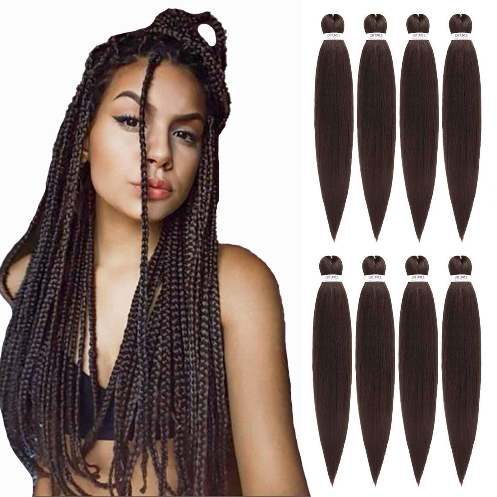 Difunee 20, 4: Pre-Stretched Professional Braiding Perm Yaki Hair 20"-8Packs/Lot Low Temperature Synthetic Fiber Crochet Braids Crochet Hair Braiding Hair Extension Twist Braid (#4} 1