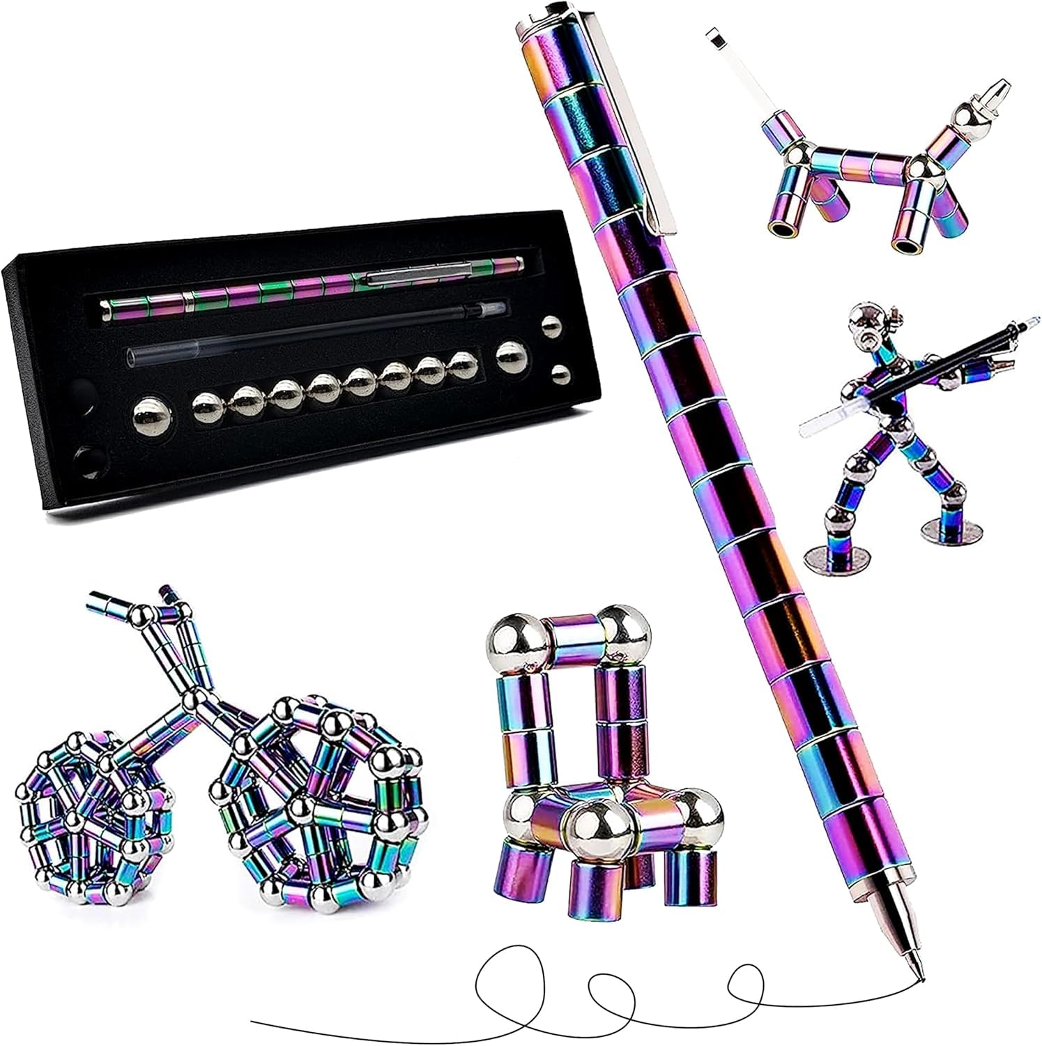 AACHEN Magnetic Fidget Pen - Perfect Writing and spinner magnet toy Combination ，figette figit pens with 13 Magnetic Rings, 137mm Length,Ideal Office and Study Gift for, and Adults with 1