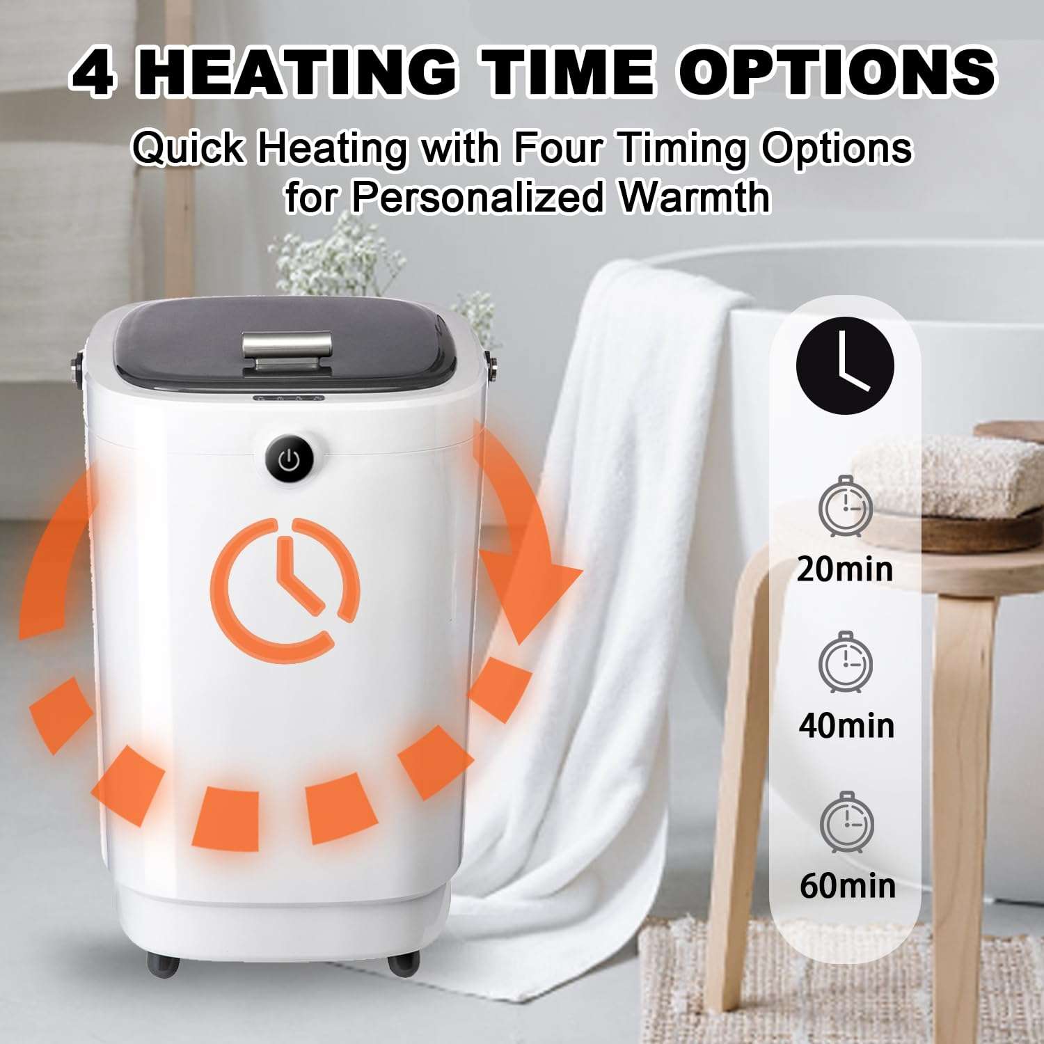 Large Towel Warmer 20L Towel Warmers for Bathroom with 15/30/45/60 Appointment, Portable Handle Towel Warmers Bucket Fits Up to Two 60"X80" Oversized Towels, Bathrobes, Blankets, Grey 4