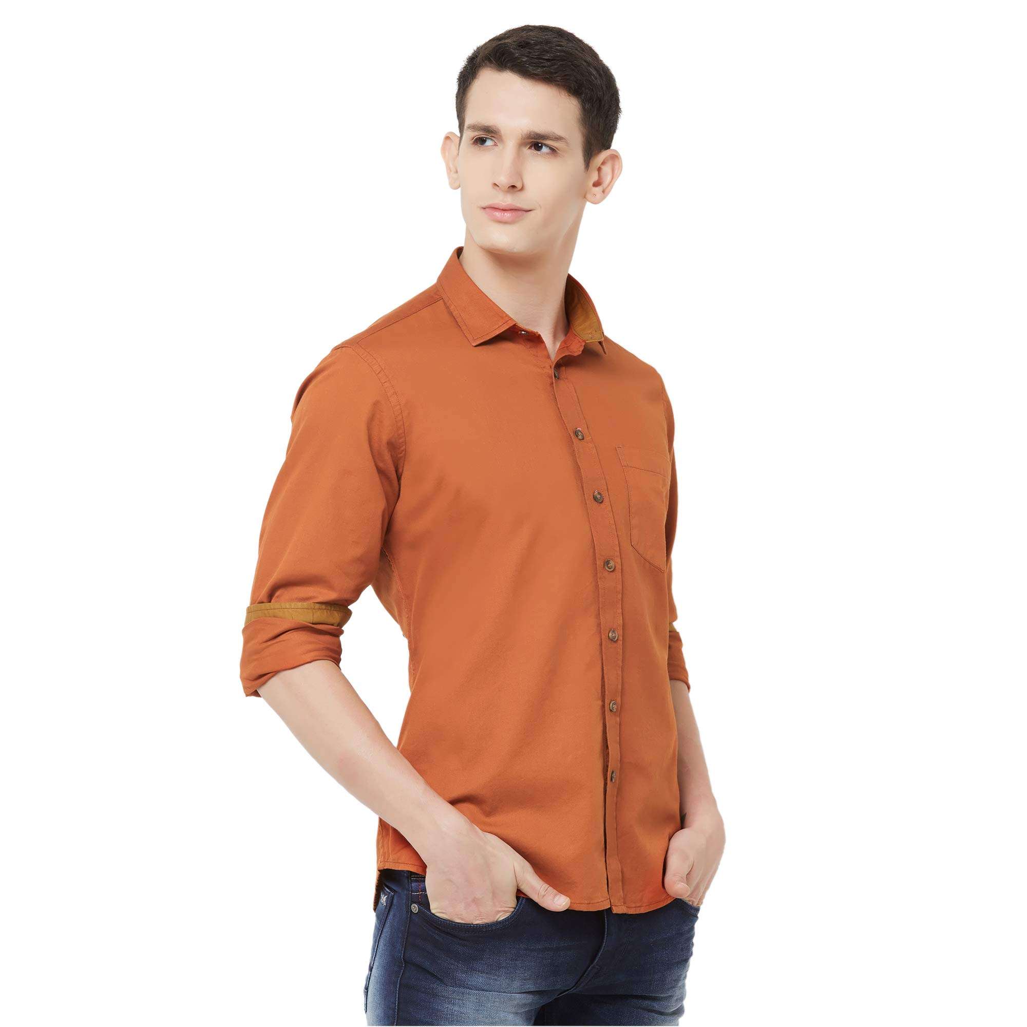 EVOQ Men's Plain Regular fit Casual Shirt (Rustic-Intense_XXL_Rust XX-Large) 3