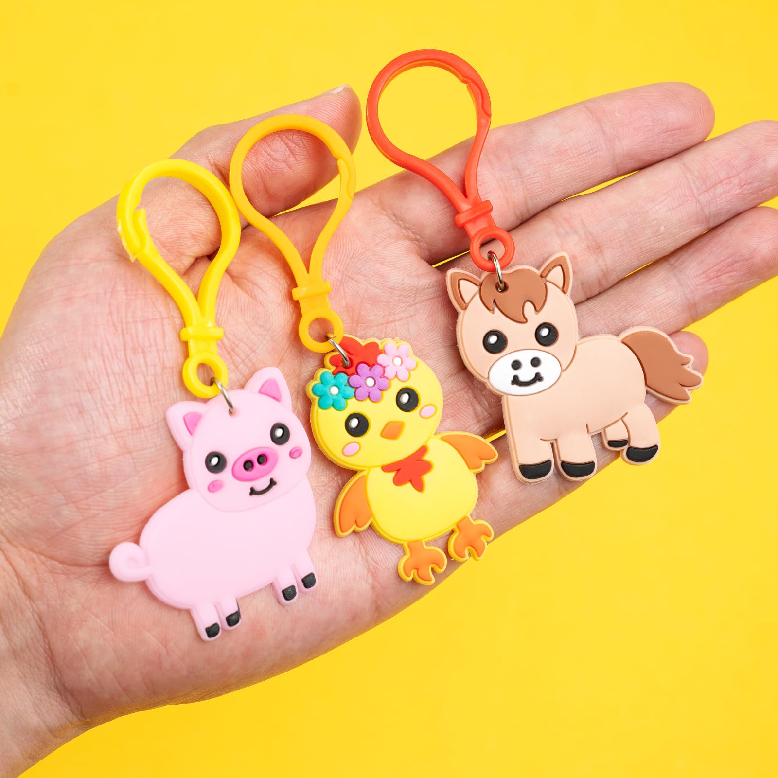 Jrink 18 Pcs Farm Animal Birthday Party Favors,Aniaml Keychain Set for goodie Bag for Birthday Gifts,the Goodie Bags for Animal Themed Party 5