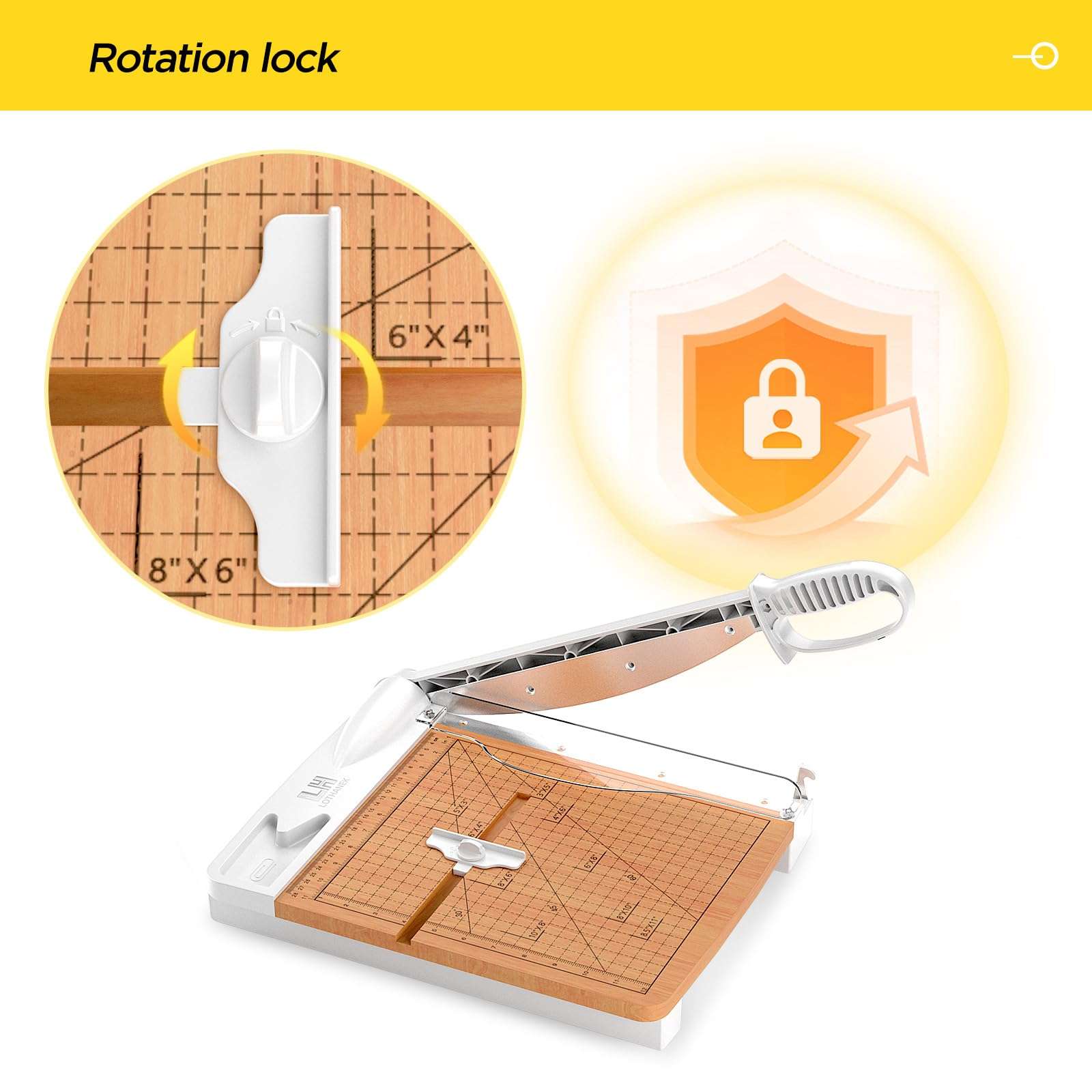 12 Inch Wood Guillotine Paper Cutter, Heavy Duty Wood Base Paper Trimmer with 32 Sheets Paper Cutting Board for Classroom, Crafting, Cardstock, Art Projects (White) 5