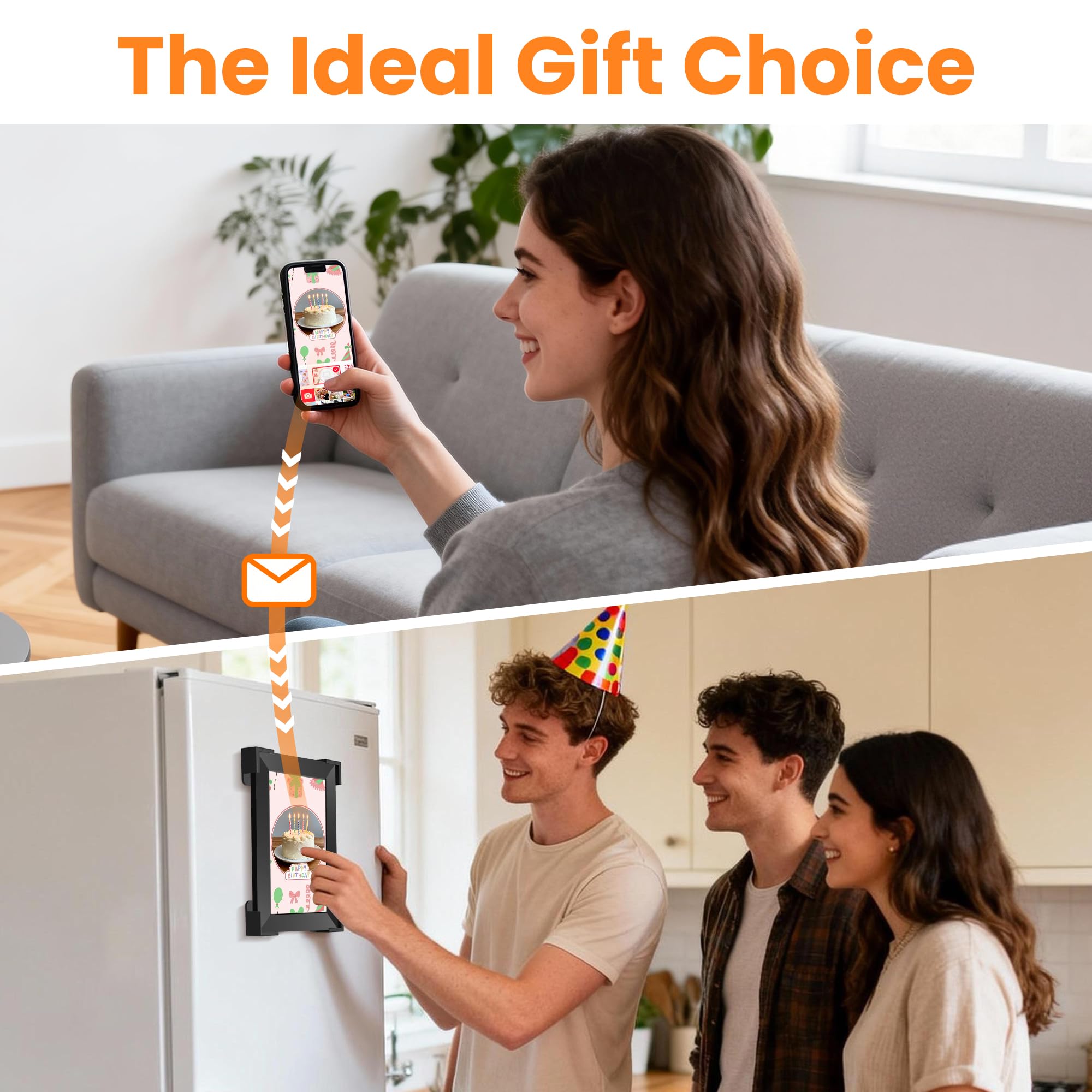 KPCB Tech Magnetic Picture Frames for Refrigerator, 10.1 inch Digital Photo Frames Smart WiFi & App Control, Electronic Picture Frame with 1280x800 HD Touch Screen for Parents, Grandparents, Friends 5