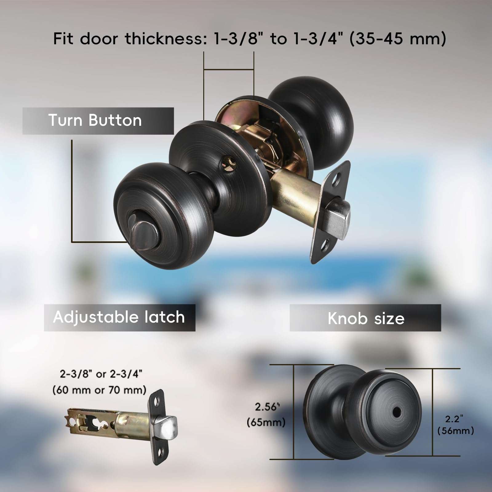 NCSEN 10 Pack Black Door Knobs Interior, Aged Bronze Door Knob with Lock, Coastal Style Door knob for Privacy and Bedroom 4