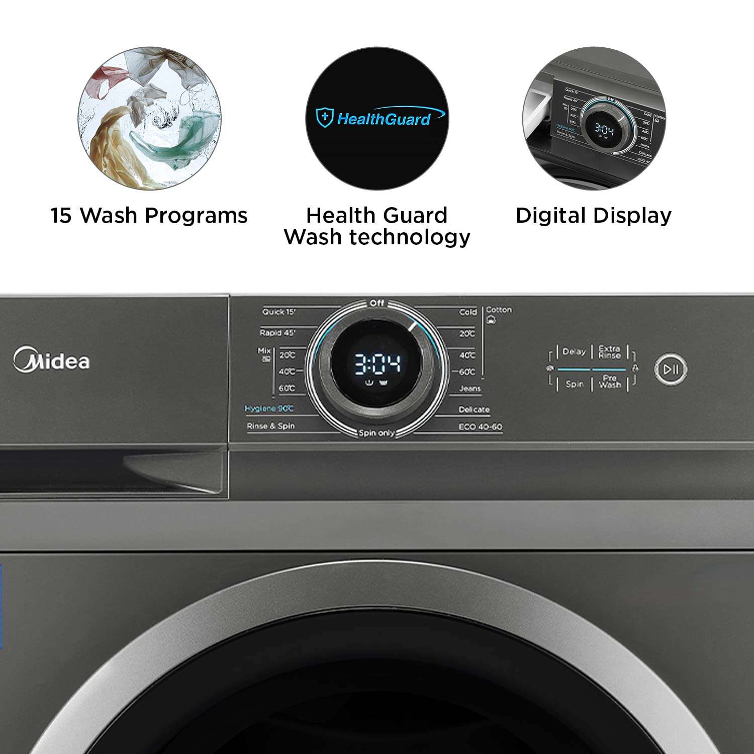 Midea 8Kg/5Kg 5 Star Inverter Fully Automatic Washer Dryer (Mf100D80B/T-In, Titanium Silver, Inbuilt Heater) - Front Load 6
