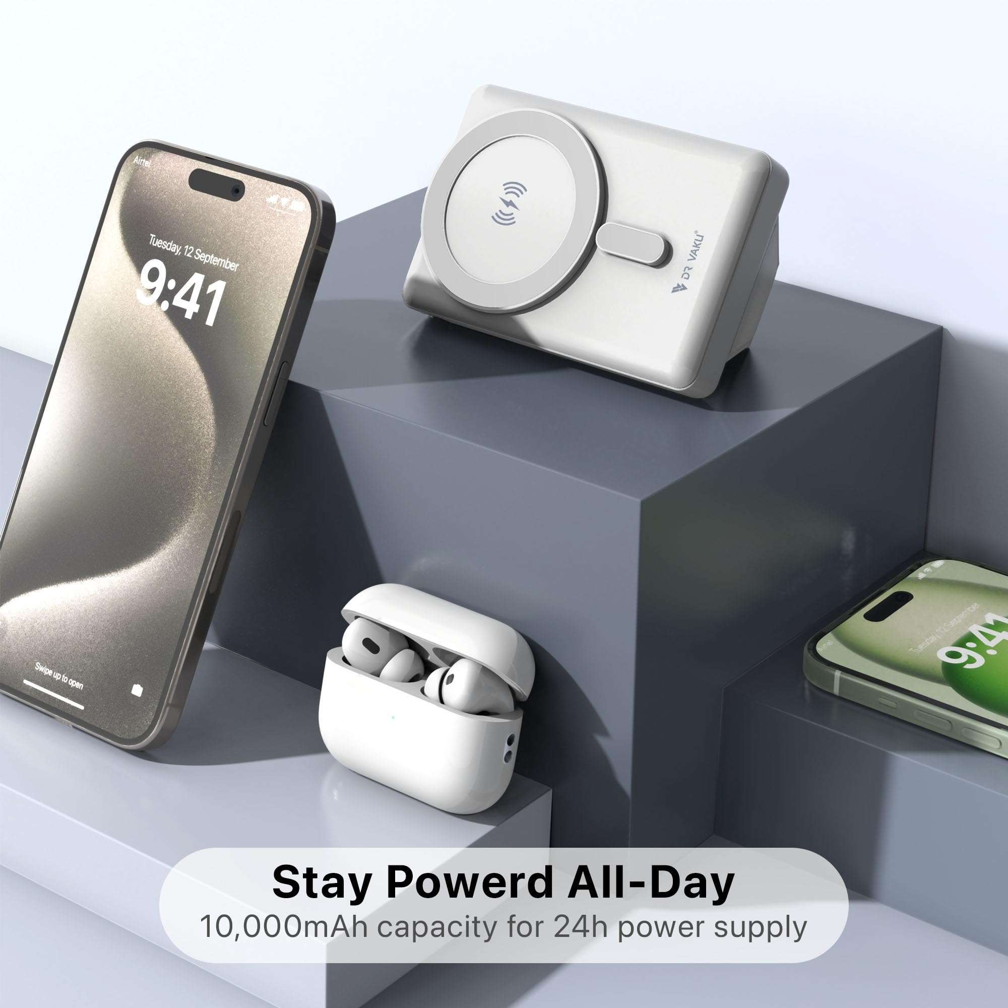 DR VAKU® 10000mAh Magnetic Wireless Power Bank Maxen Magpro for iPhone 15/14/13/12 Series Type C Fast Charging Lithium Polymer Battery (Input & Output) 15w Wireless & Mag-Safe - White 3