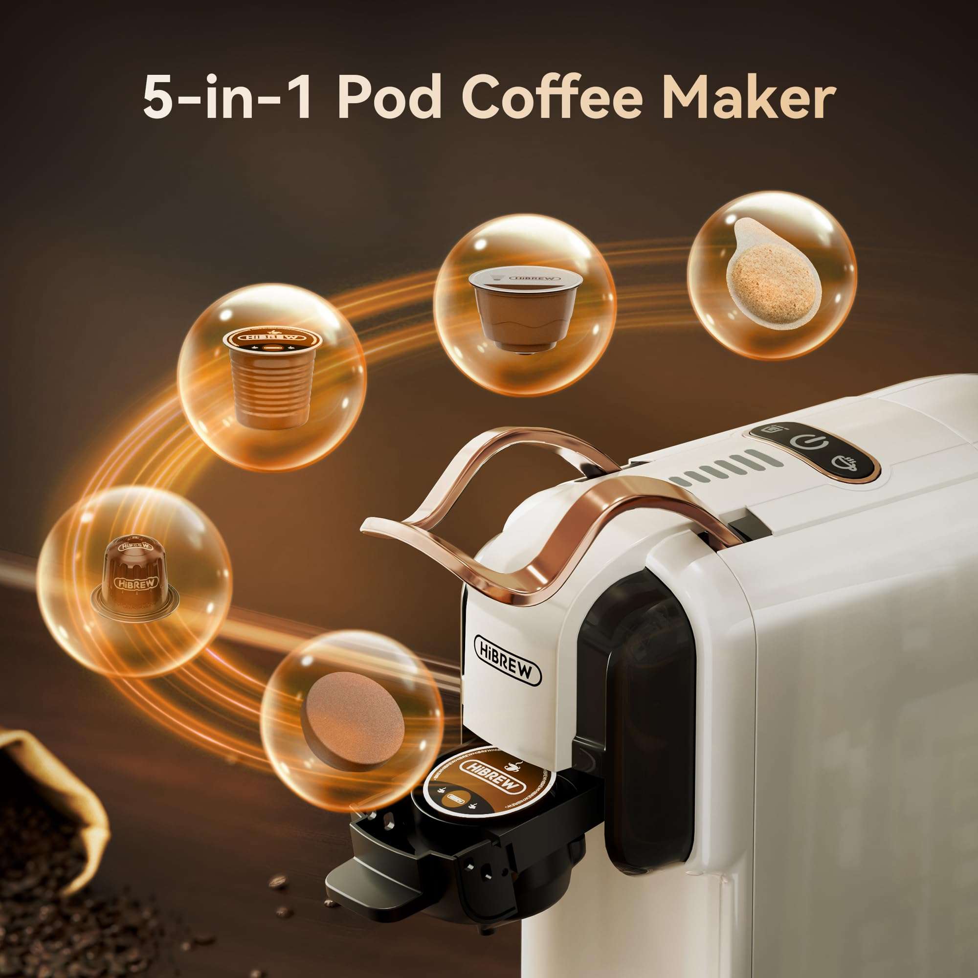 HiBREW H2B 5-in-1 Pod Coffee Maker - Compatible With 4 Coffee Capsule as Well as Espresso Powder, Makes Iced Coffee, Espresso, Cappuccino, Long Black. Hotel Kitchen Coffee Machine 3