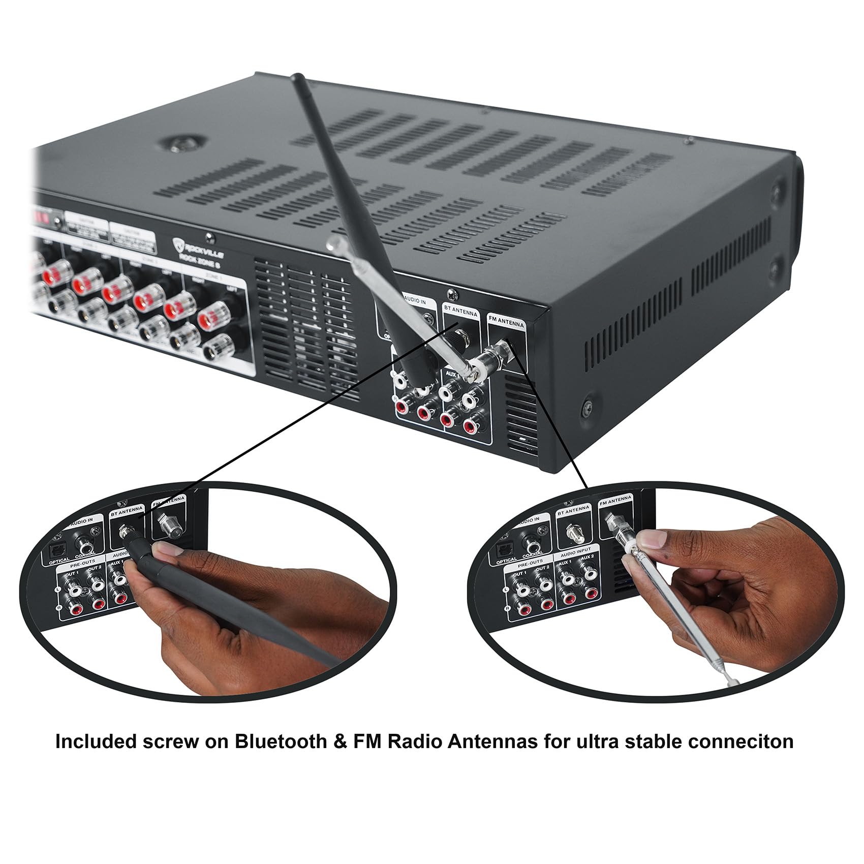 Rockville Bundle Rock Zone 8 8-Channel 1000W RMS Multi Room Receiver/Amplifier Bundle with (8) HC55 White 5.25" 300 Watt in-Ceiling Home Theater Speakers 8 Ohm (9 Items) 6