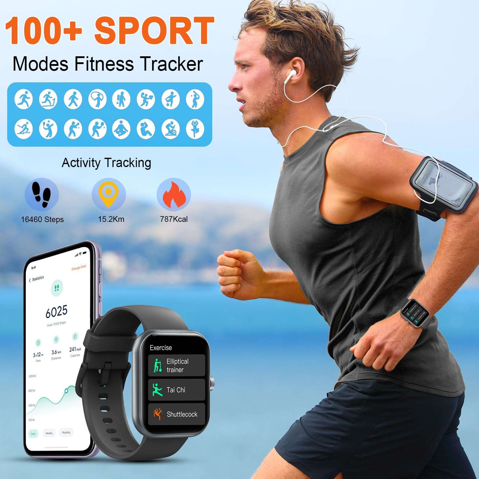 Smart Watch, 1.96" Smartwatch for Men Women (Answer/Make Call), Fitness Tracker with 110+ Sport Modes, IP68 Waterproof, Heart Rate/Sleep/Spo2 Monitor, Pedometer, Activity Tracker for Android iOS 5