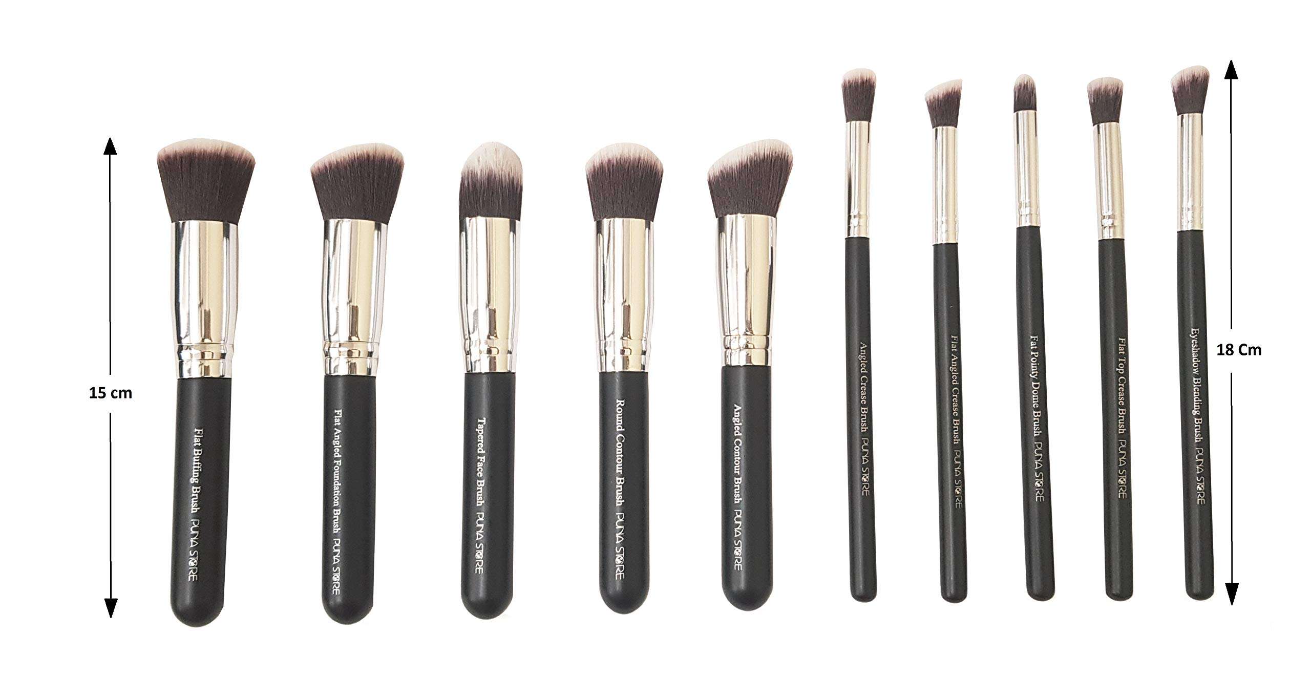 Puna Store 10 Piece Makeup Brush Set, PS-574, Black/Silver 3