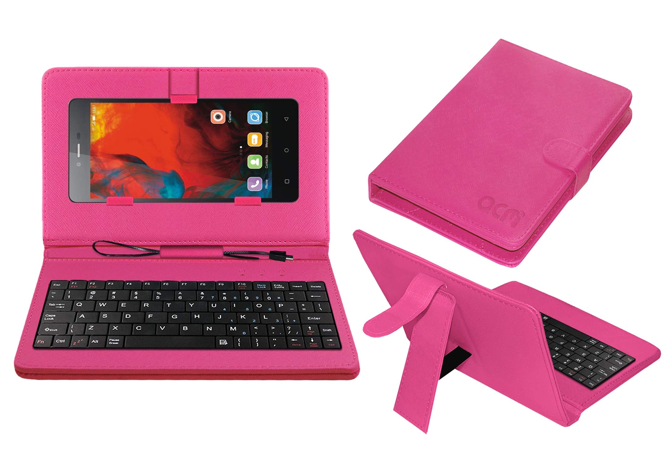 ACM Keyboard Case Compatible with Gionee F103 Mobile Flip Cover Stand Plug & Play Device for Study & Gaming Pink 1
