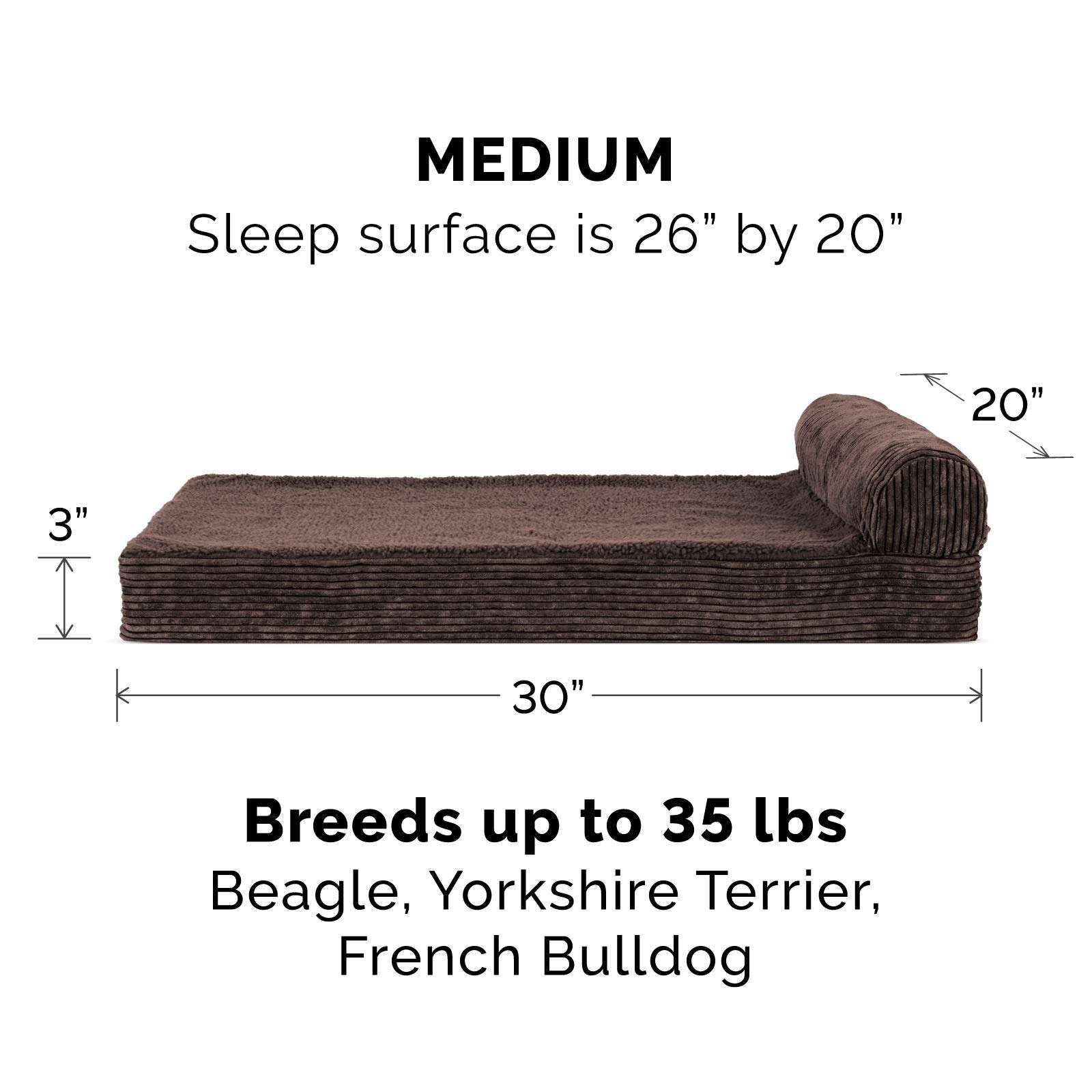 Furhaven Pet 43305061 Medium Faux Fleece & Corduroy Chaise Lounge Orthopedic Sofa Pet Bed, Dark Espresso 2