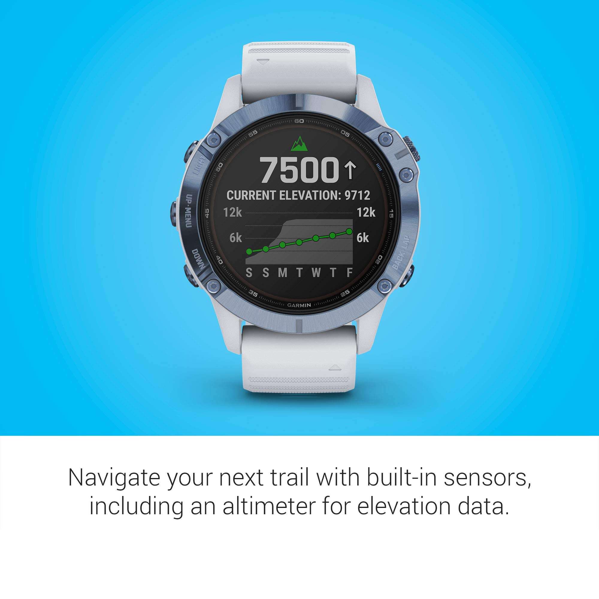 Garmin Fenix 6 Pro Solar, Multisport GPS Watch with Solar Charging Capabilities, Advanced Training Features and Data, Mineral Blue with White Band 3