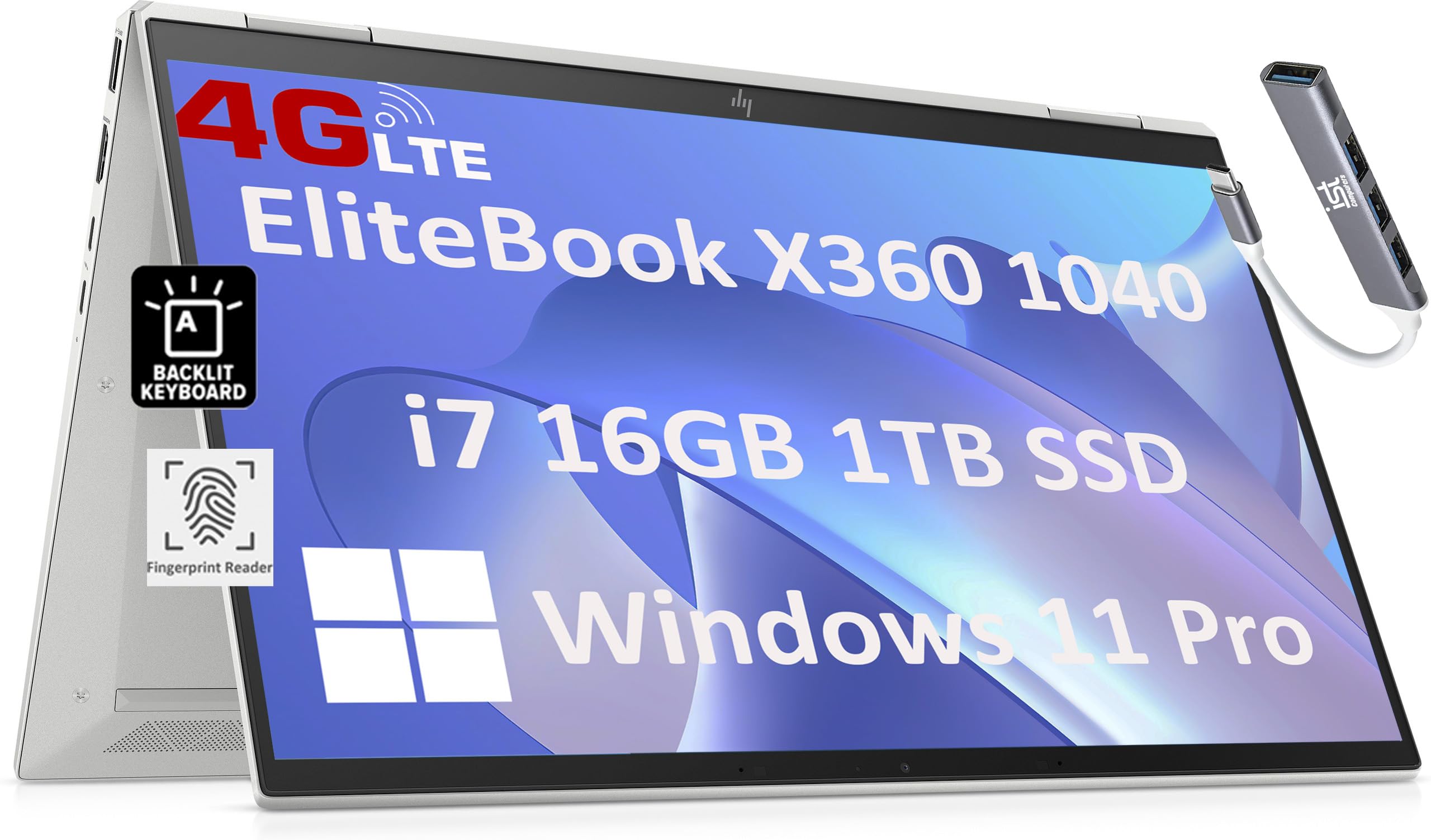 HP EliteBook X360 1040 4G LTE 2-in-1 Laptop for Creator, Designer (14" FHD Touchscreen, Intel Core i7-1185G7 vPro, 16GB RAM, 1TB SSD), 2 x Thunderbolt 4, Backlit, FP, Wi-Fi 6, IST Hub, Win 11 Pro 1